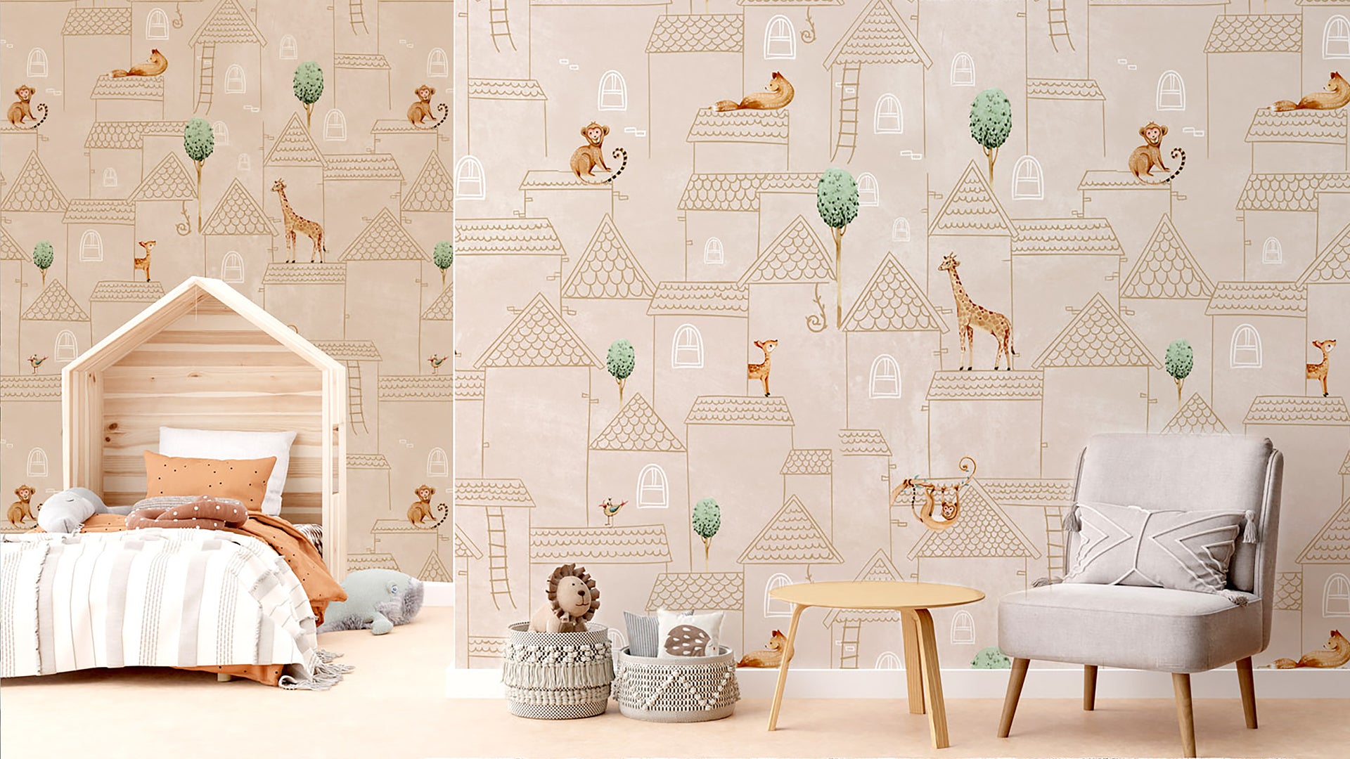 Playful Animal Themed Wallpaper for Children's Spaces