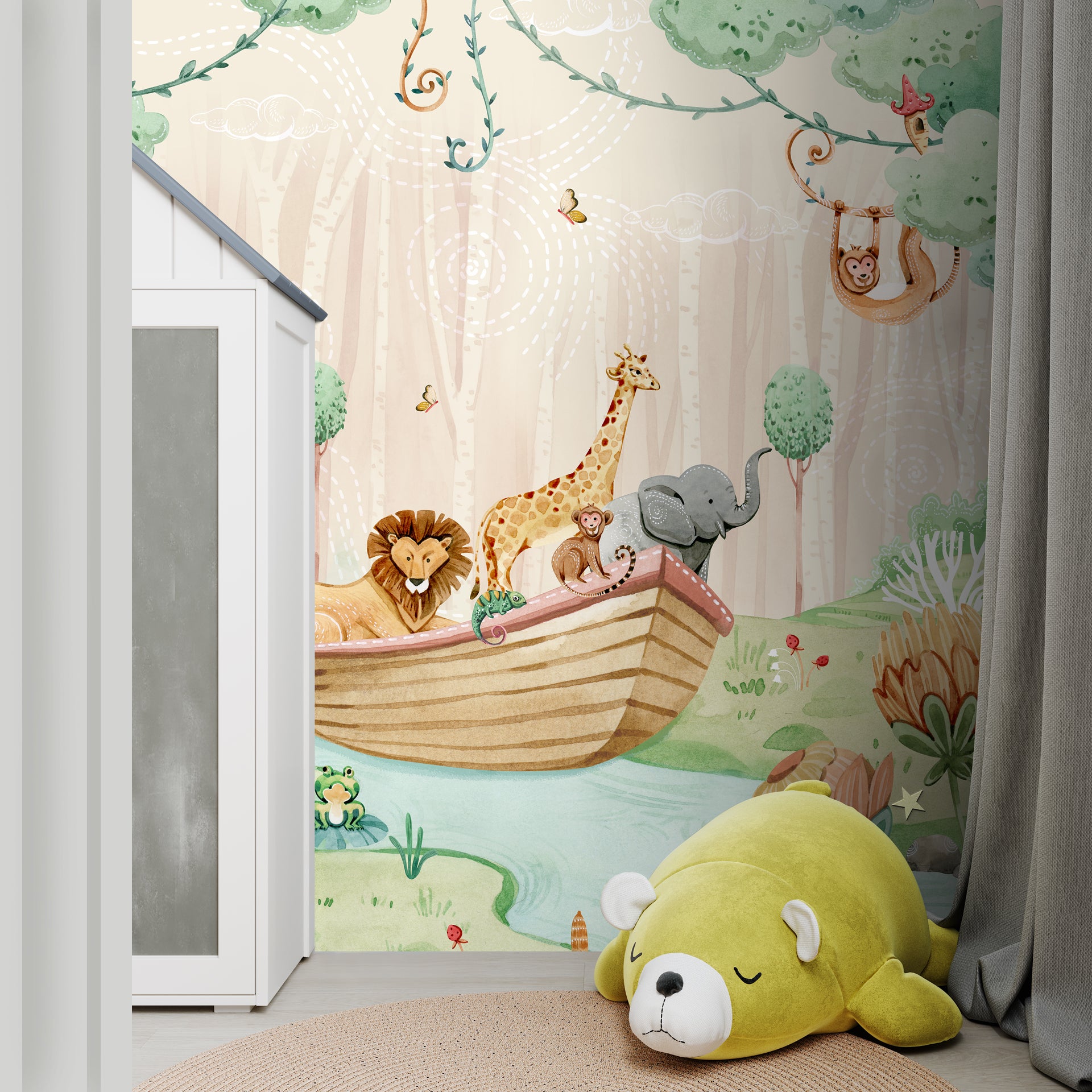 Wildlife Safari Sailing Themed Wallpaper for Kids' Rooms