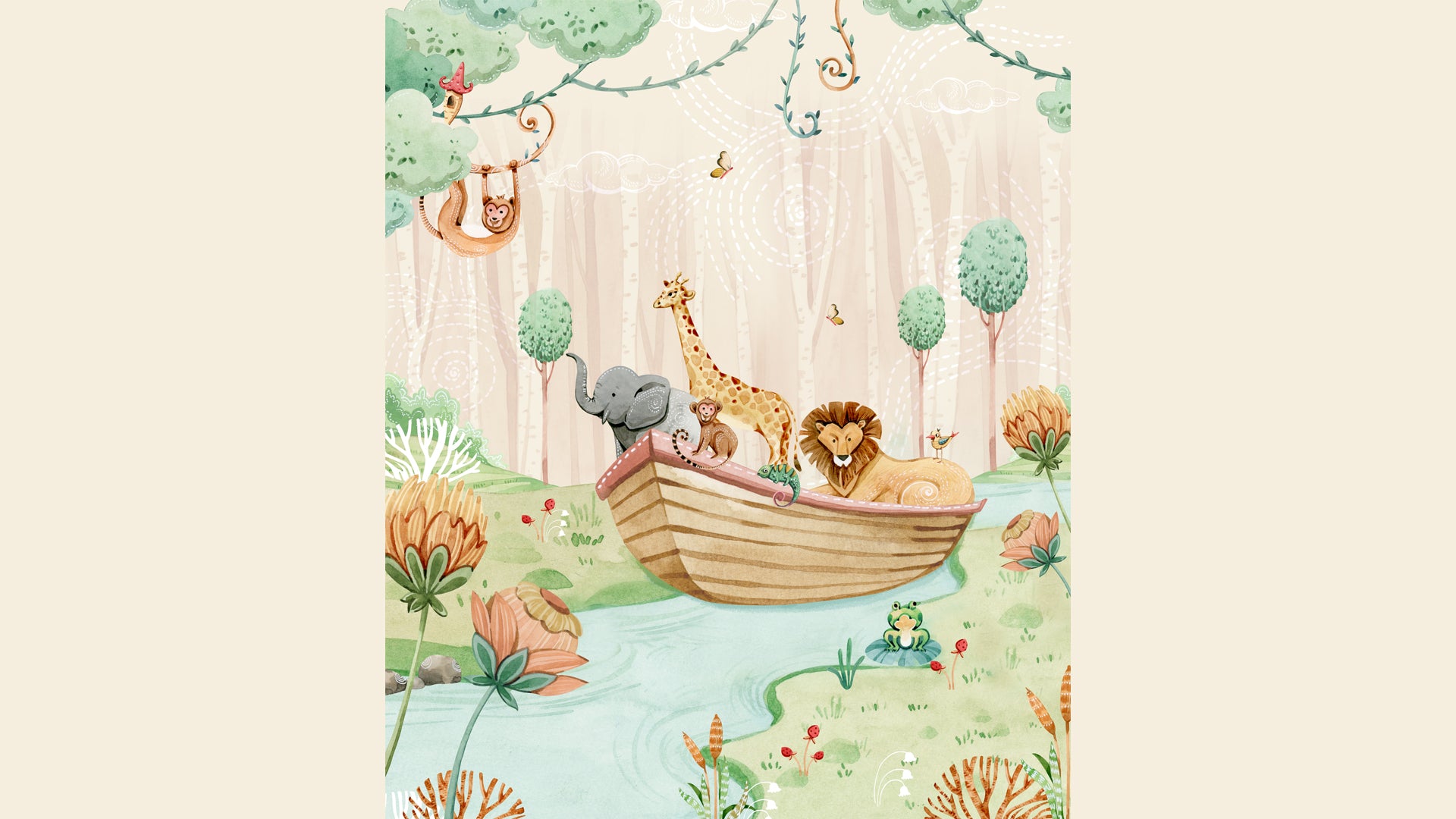 Wildlife Safari Sailing Themed Wallpaper for Kids' Rooms