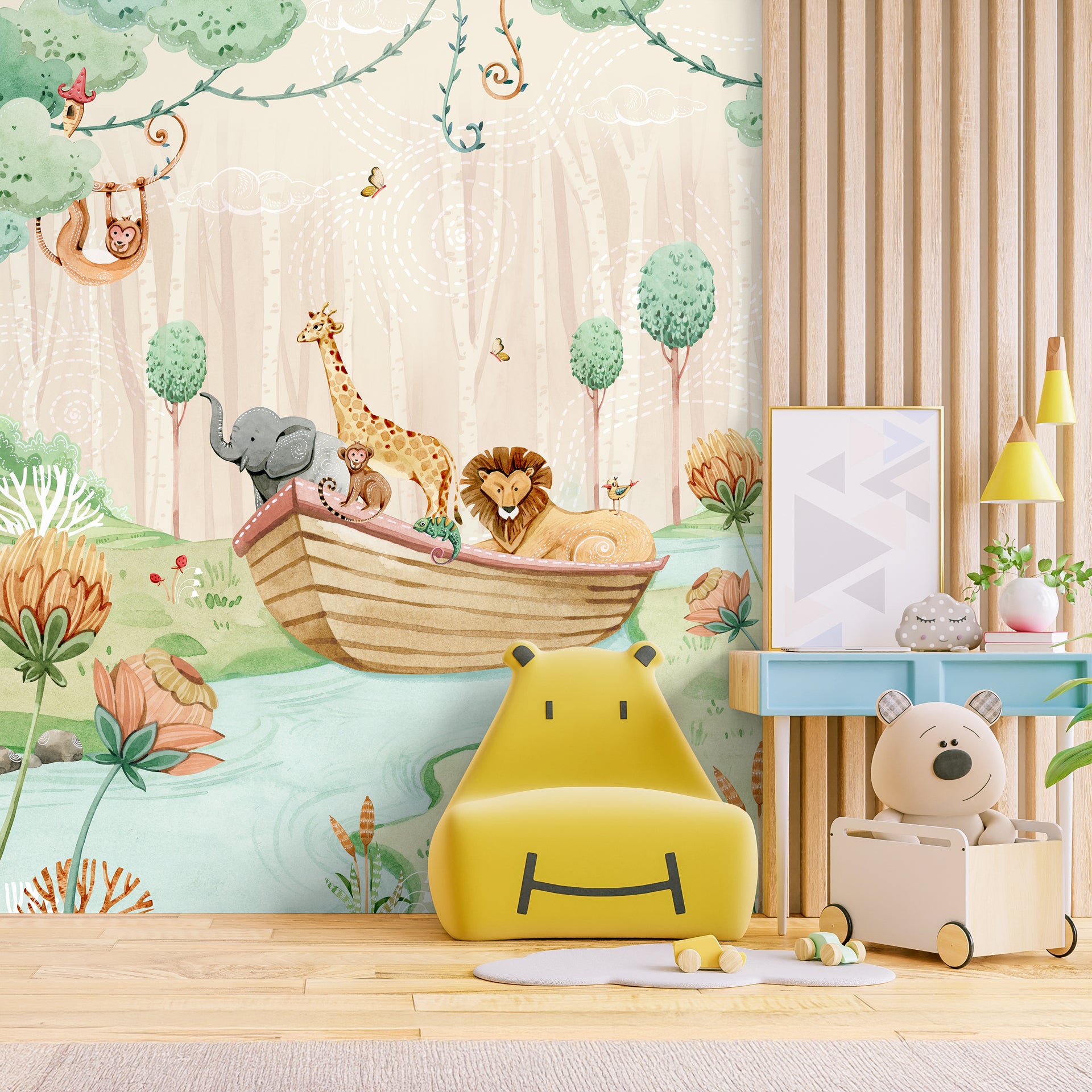 Wildlife Safari Sailing Themed Wallpaper for Kids' Rooms