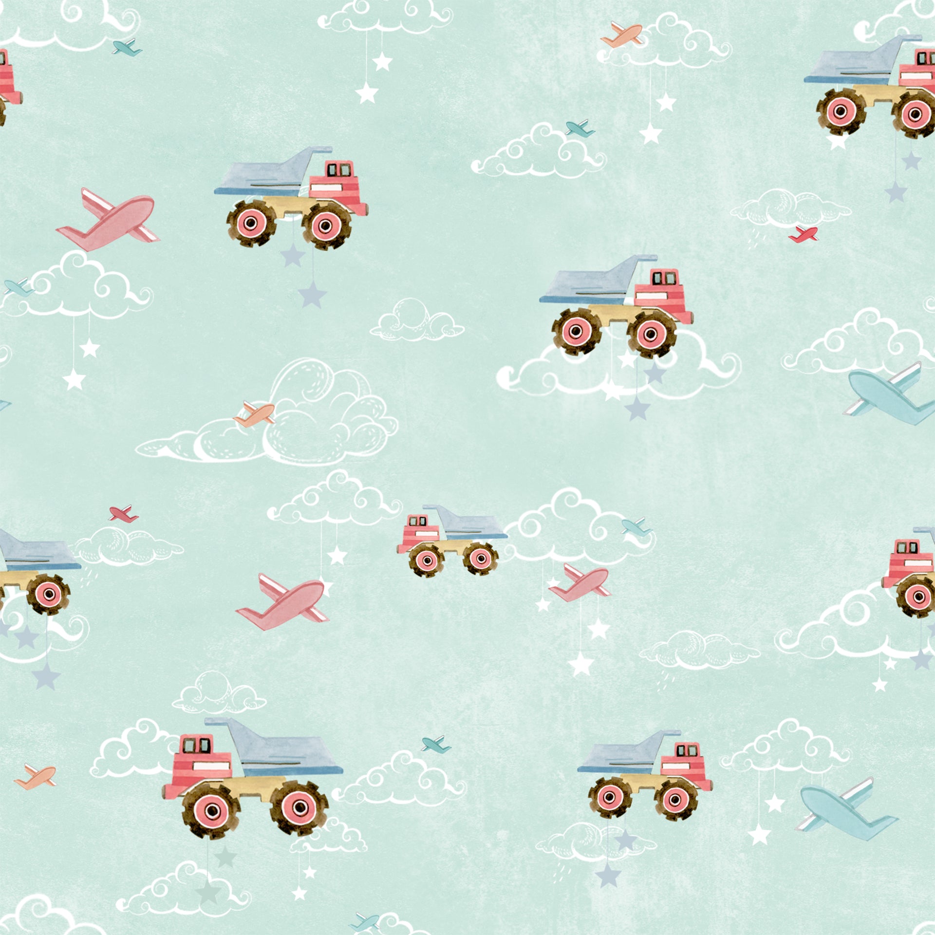 Whimsicalcal Airplane and Truck Themed Wallpaper