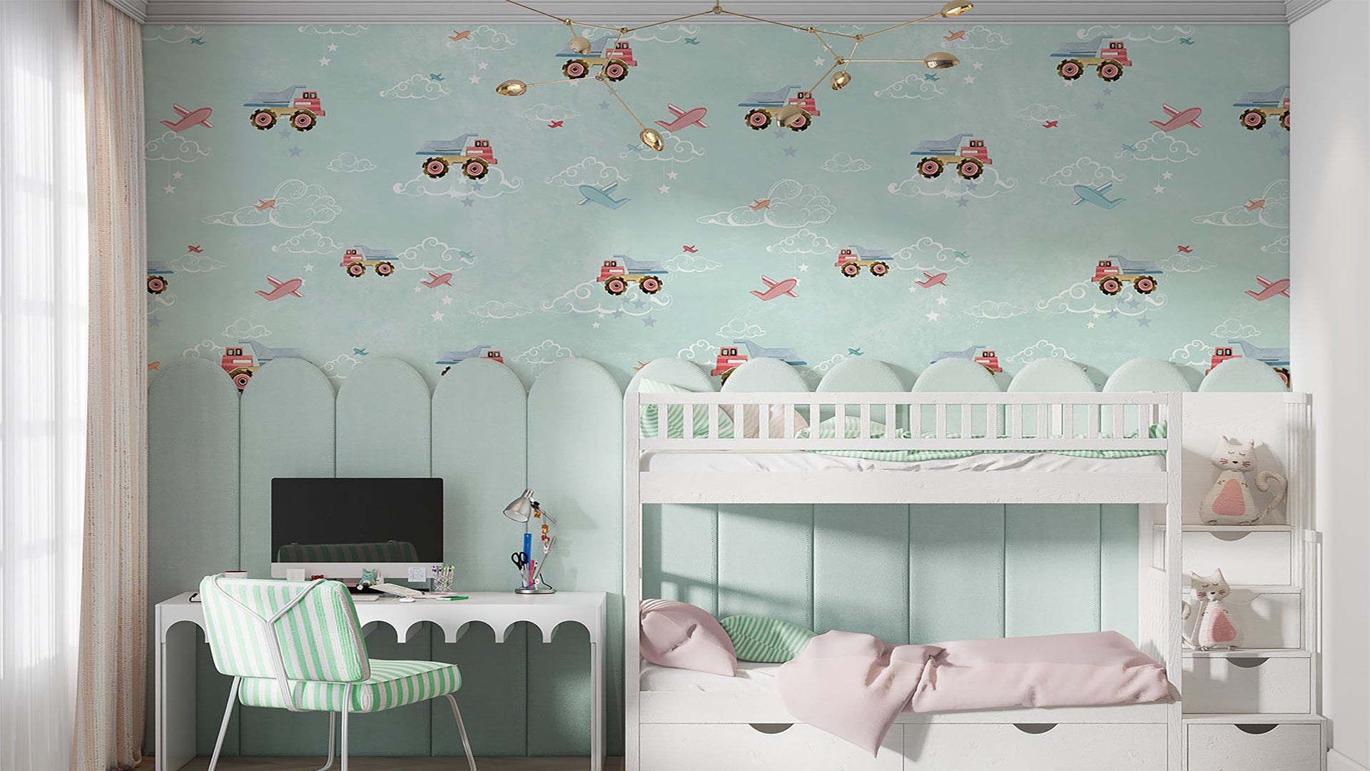 Whimsical Airplane and Truck Themed Wallpaper