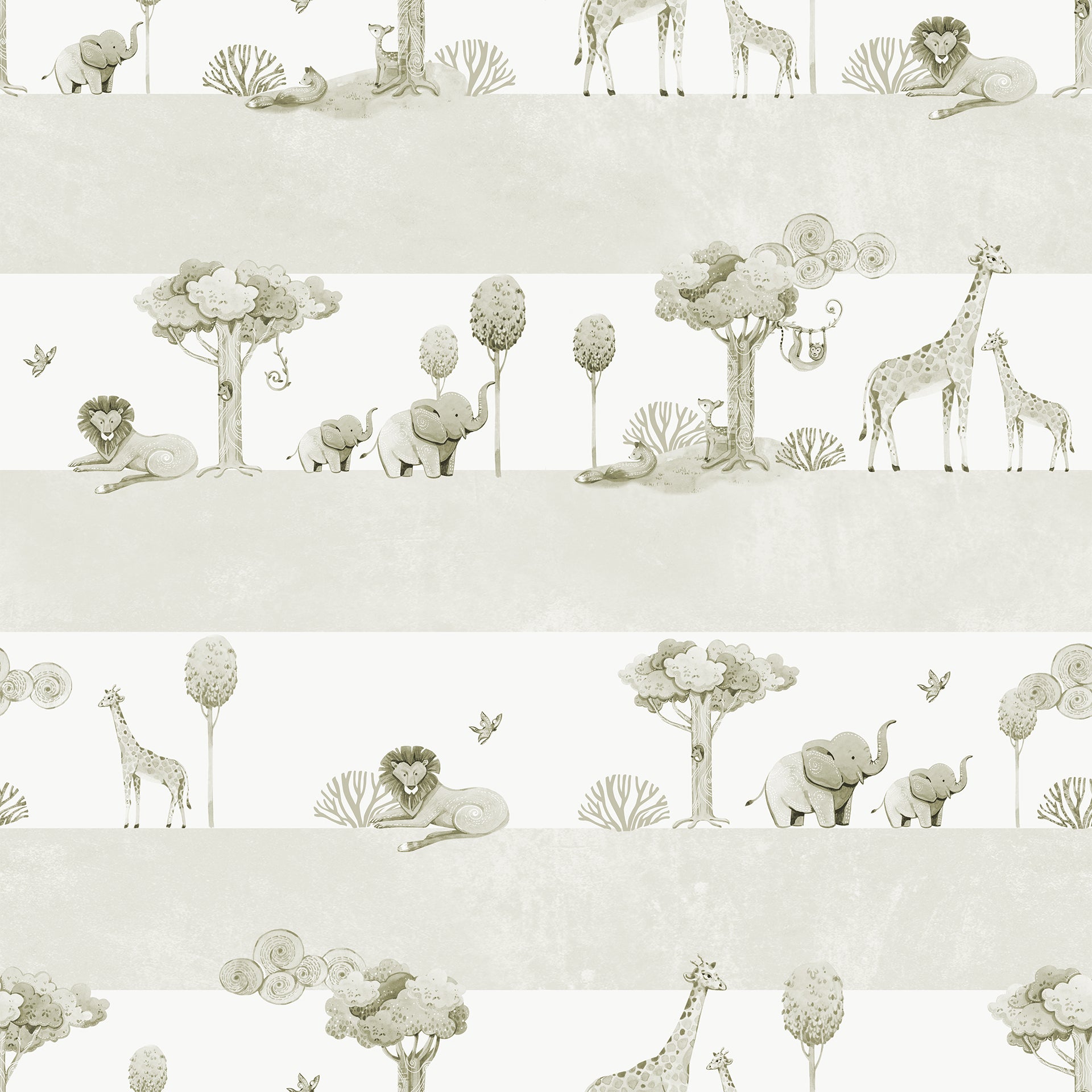 Safari Themed Wallpaper with Playful Animal Parade