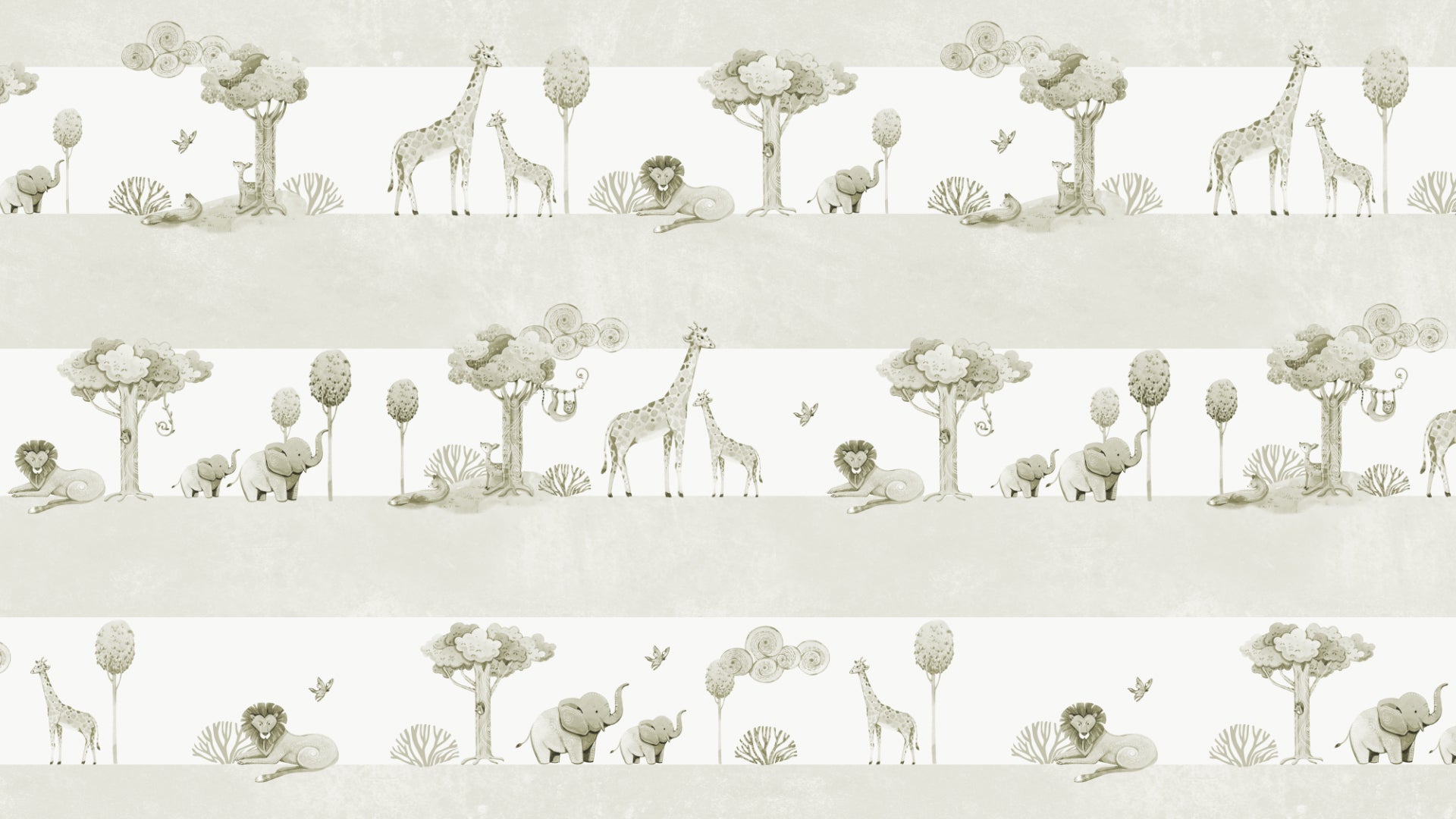 Safari Themed Wallpaper with Playful Animal Parade