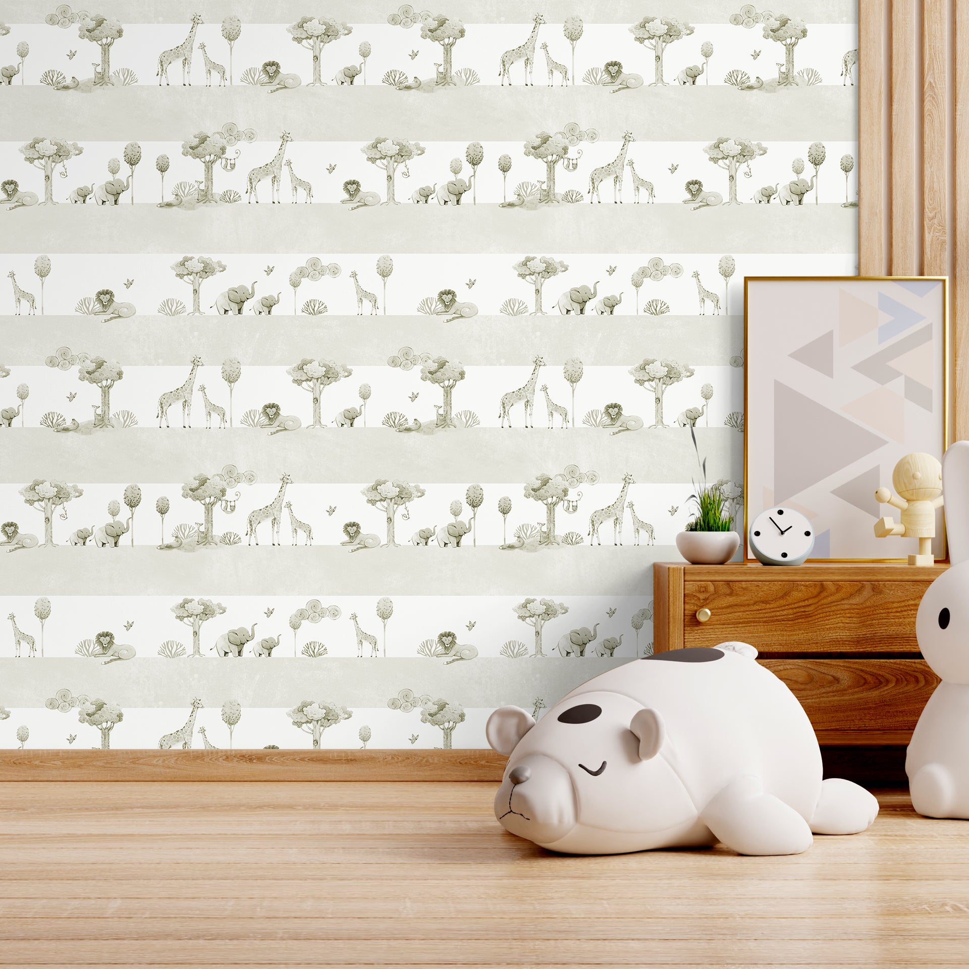 Safari Themed Wallpaper with Playful Animal Parade