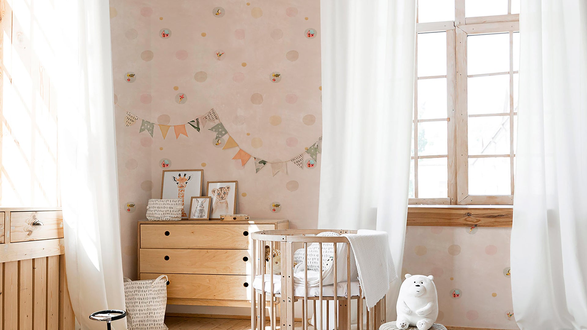 Playful Polka Dot Wallpaper with Whimsical Nature Accents