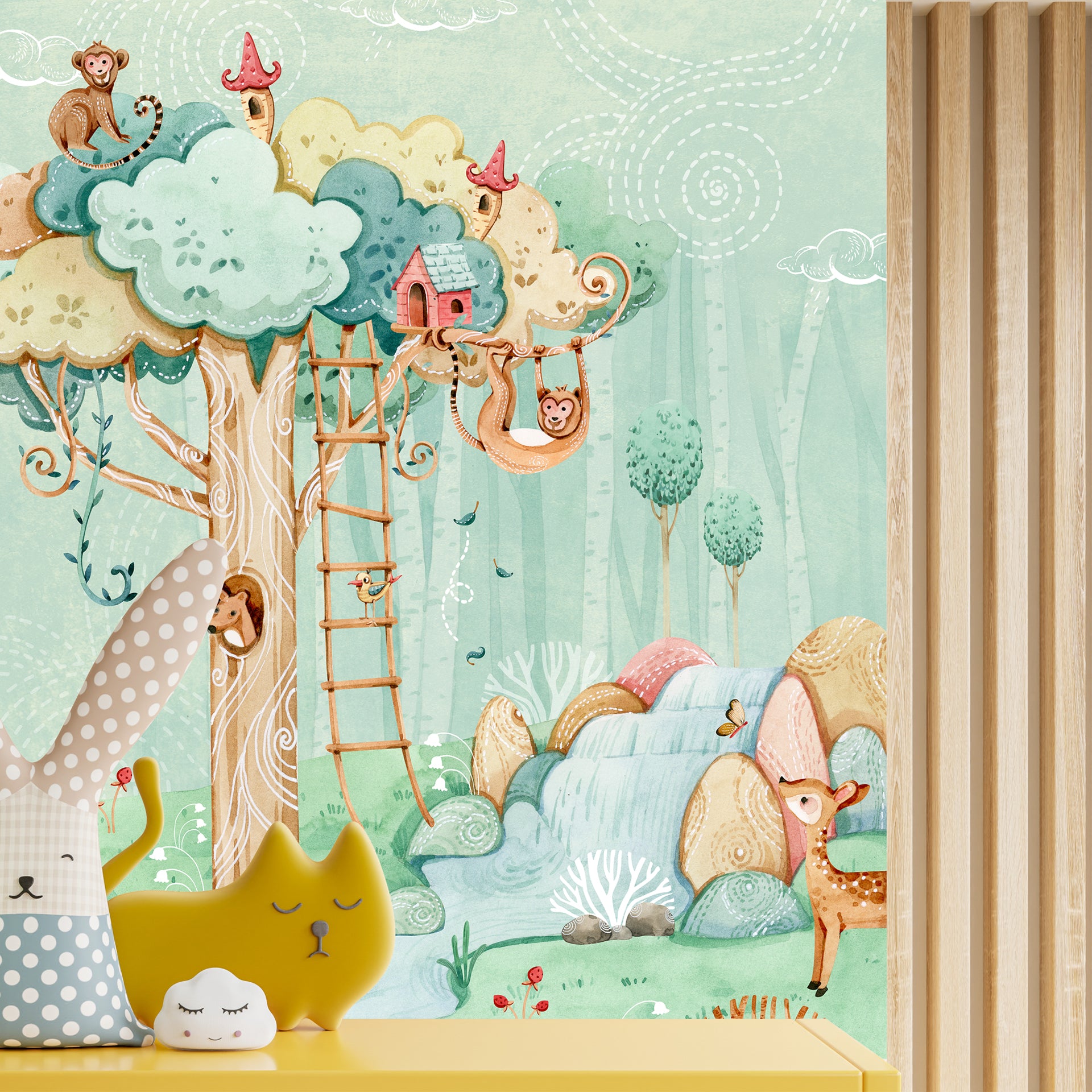 Dreamy Animal Treehouse Wallpaper for Kids