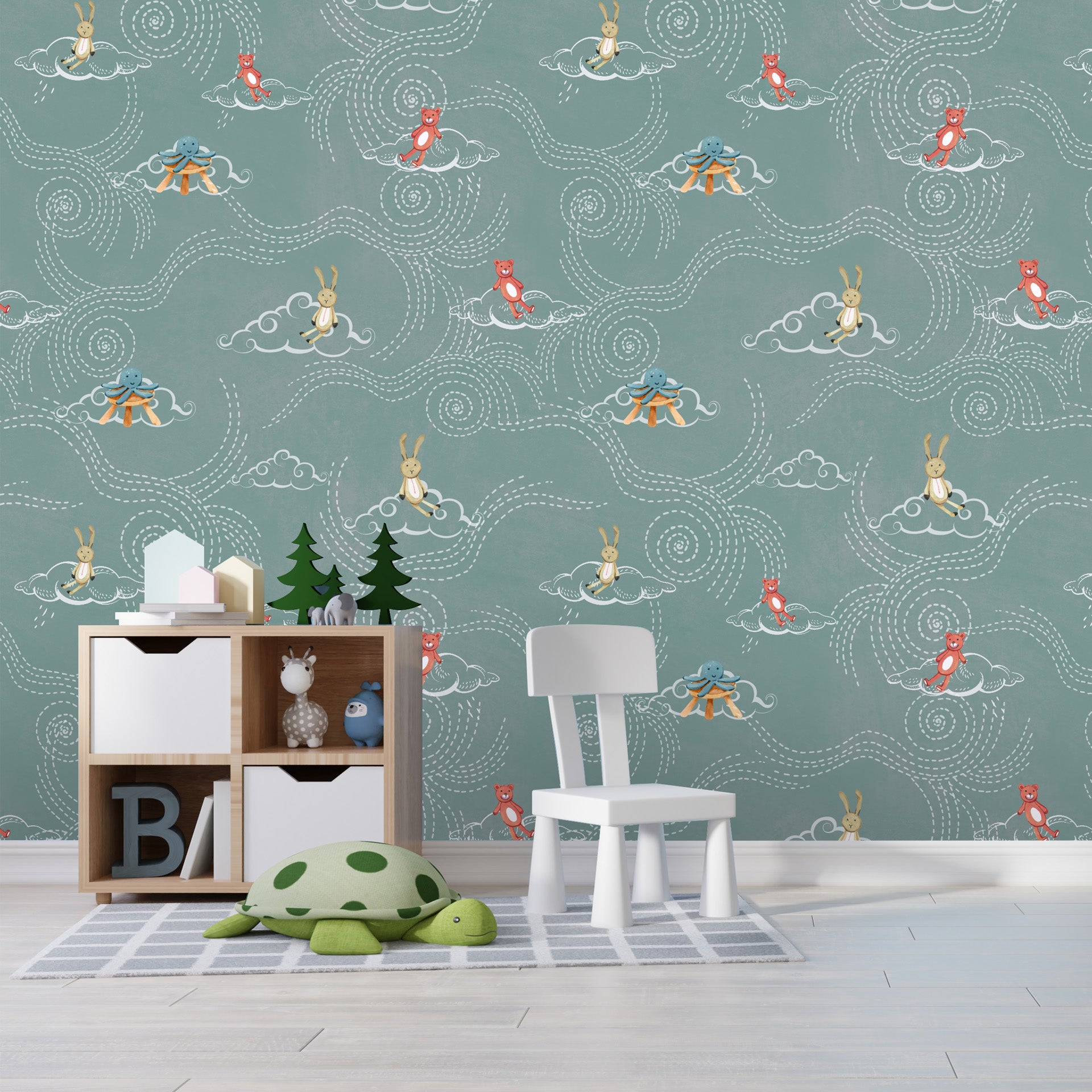 Whimsicalcal Animal Cloud Wallpaper for Kids' Rooms
