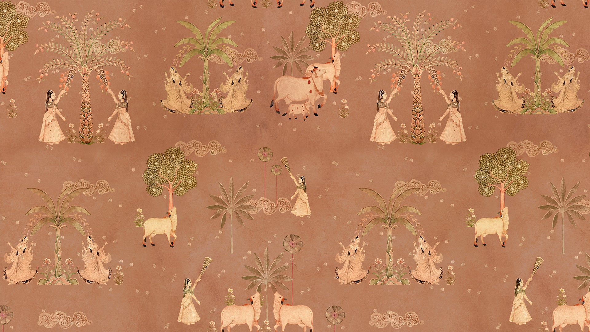 Pichwai cows and Vrindavan gopis Wallpaper