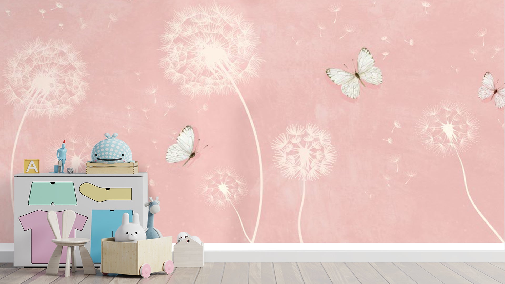 Pink Dandeliona with Butterfly Wallpaper