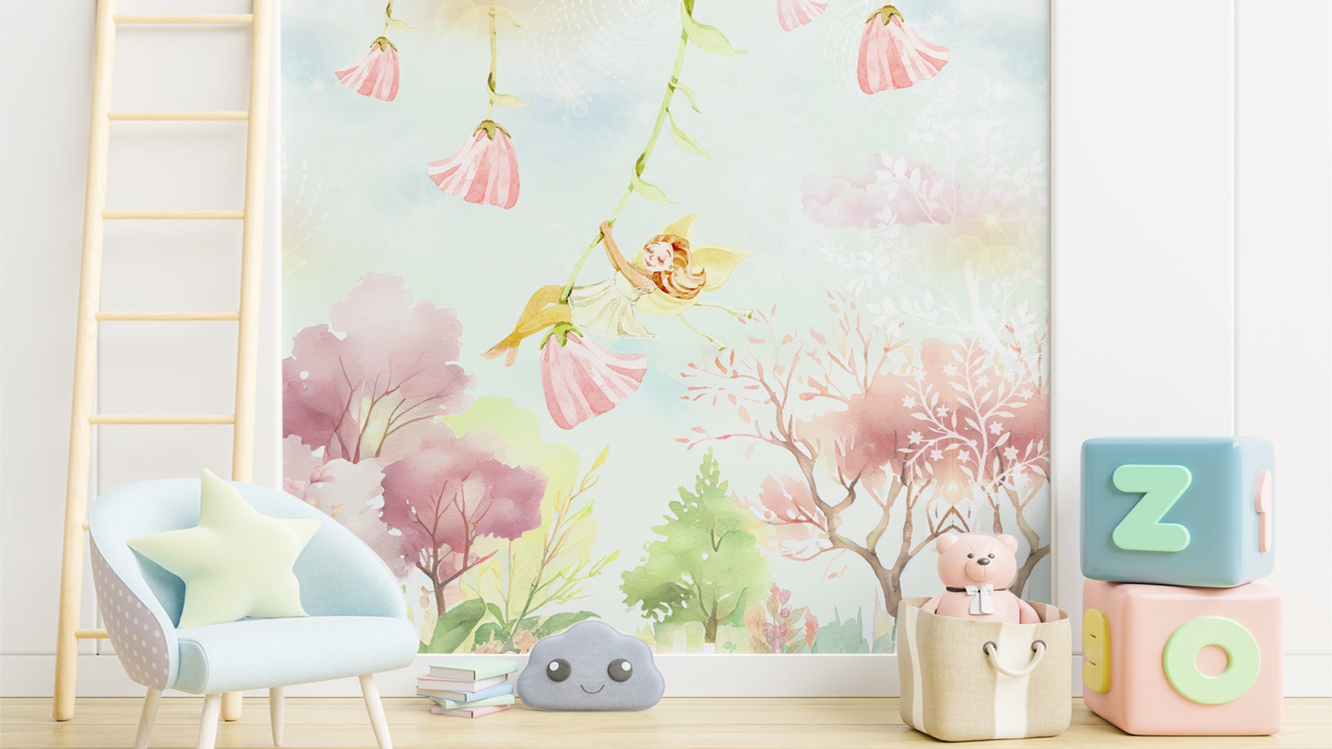 cute pink fairy wallpaper for girls bedroom