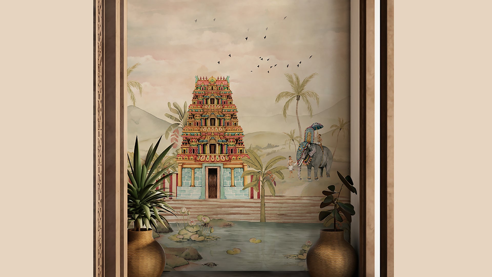 The Sacred Sanctum: Tirupati Mandir Inspired Wallcovering