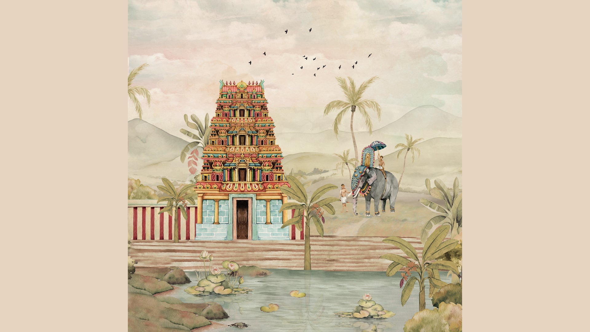 The Sacred Sanctum: Tirupati Mandir Inspired Wallcovering