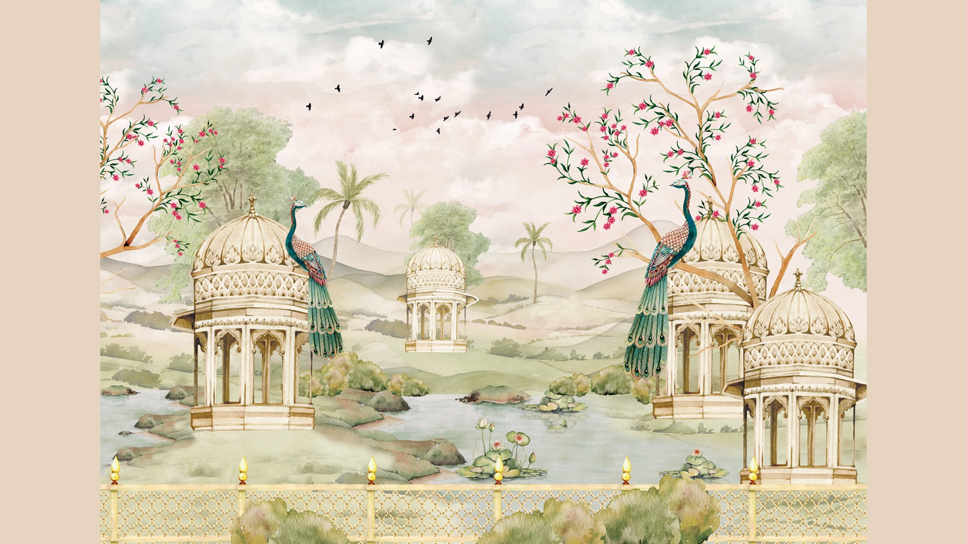 Heer - Ranjha: Indian Palace with Peacock Wallpaper