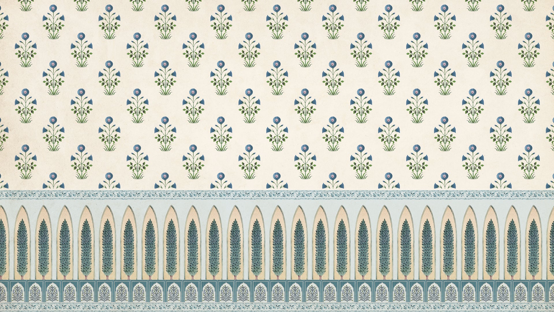 Jodhpore Ki Kali: Blue Mugal Pattern Wallpaper