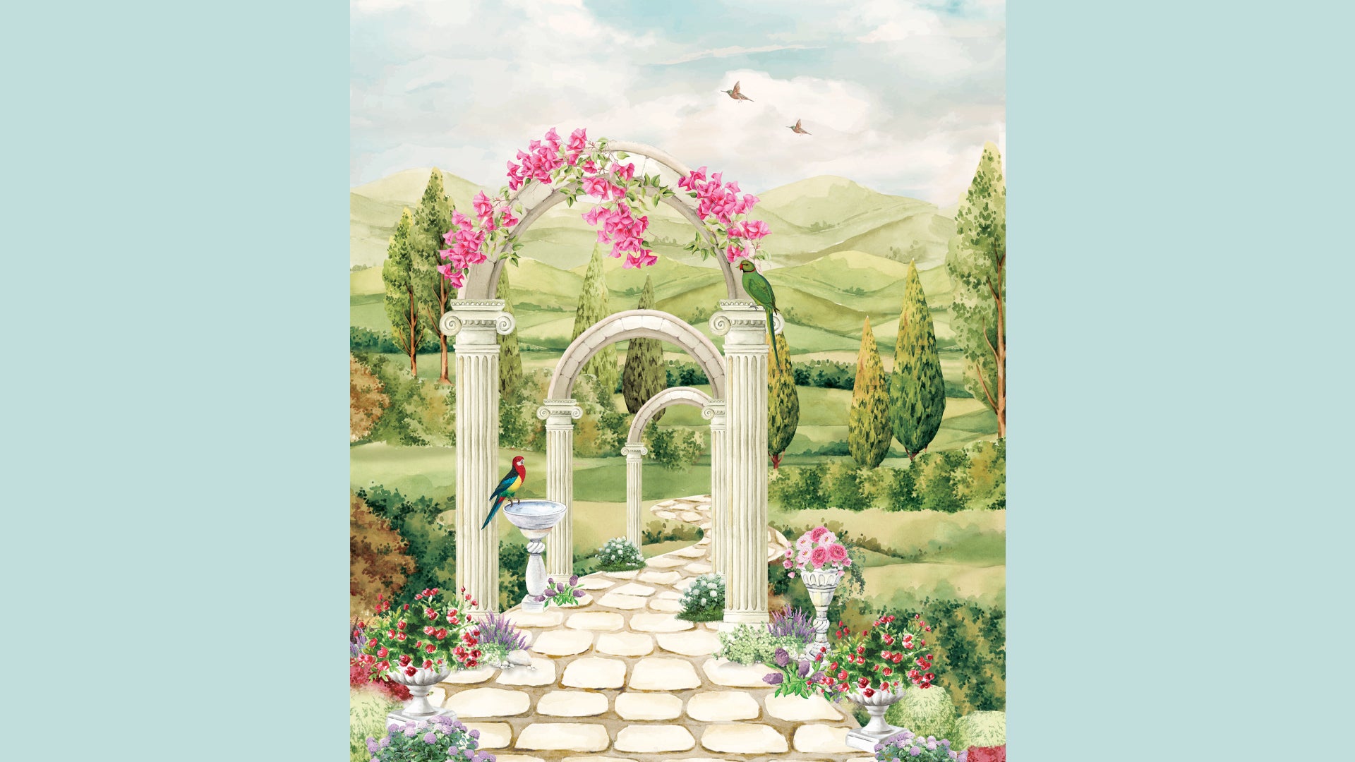 pink flower garden arch wallpaper