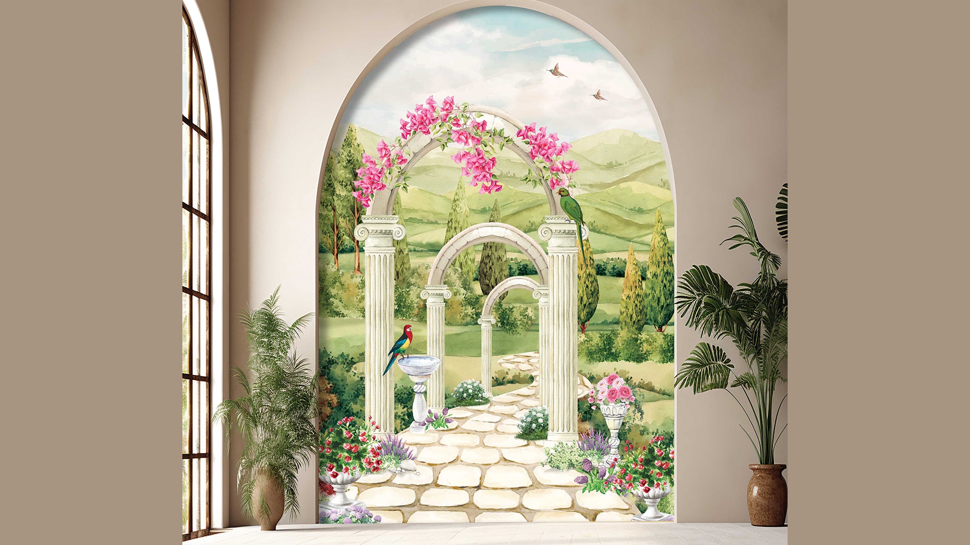 pink flower garden arch wallpaper