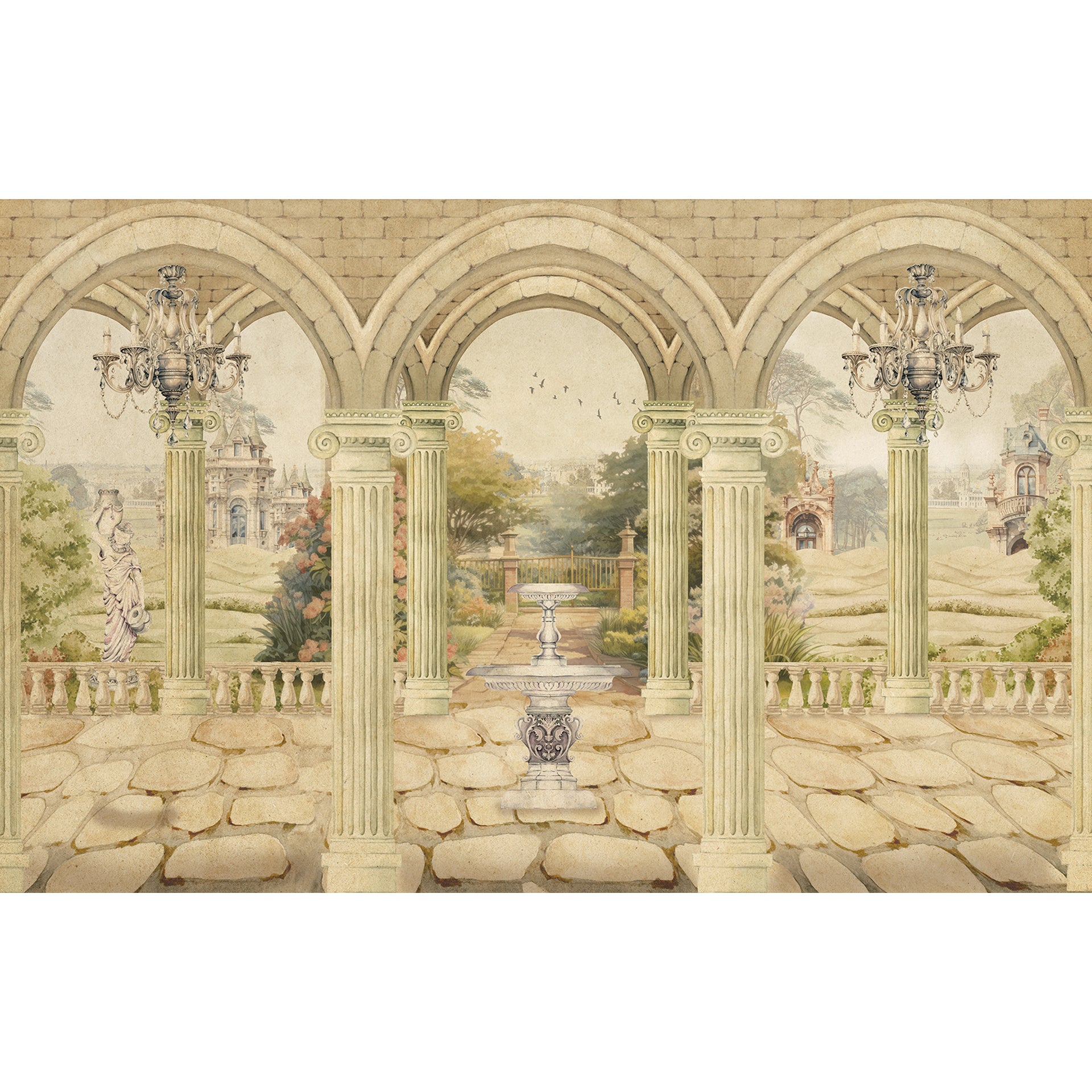 Vintage Garden: Romantic Garden Scene Rendered In A Soft, Sepia-Toned Style