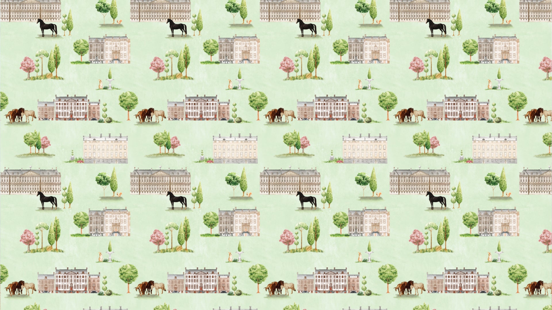 British castle Wallpaper with english gardens and horse