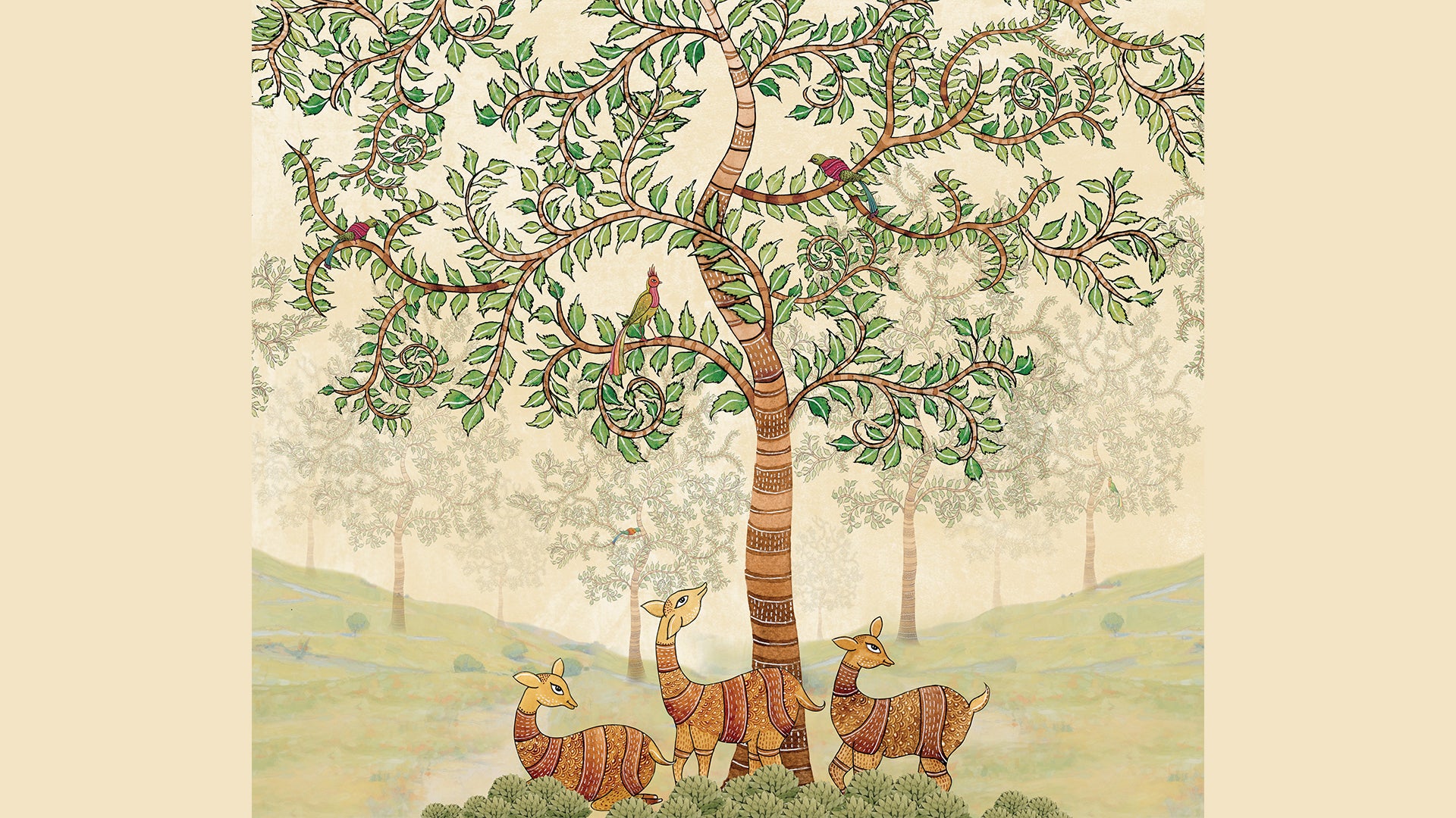 Indian gond art tree wallpaper with deer