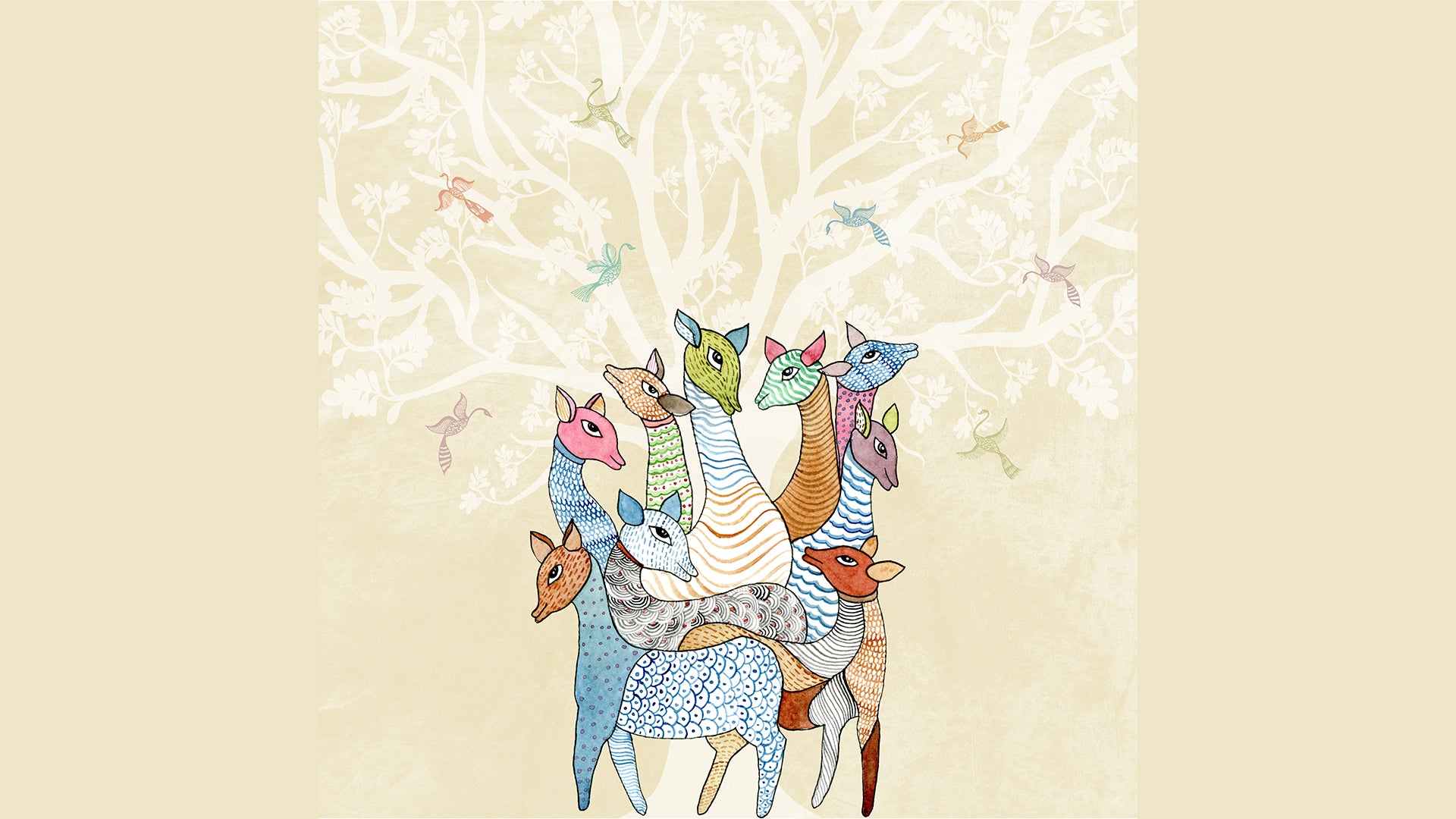 Deers gond art wallpaper mural