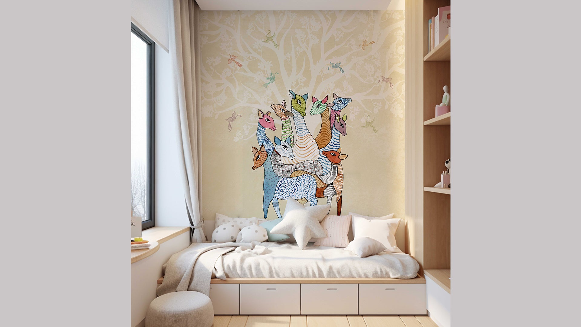 Deers gond art wallpaper mural