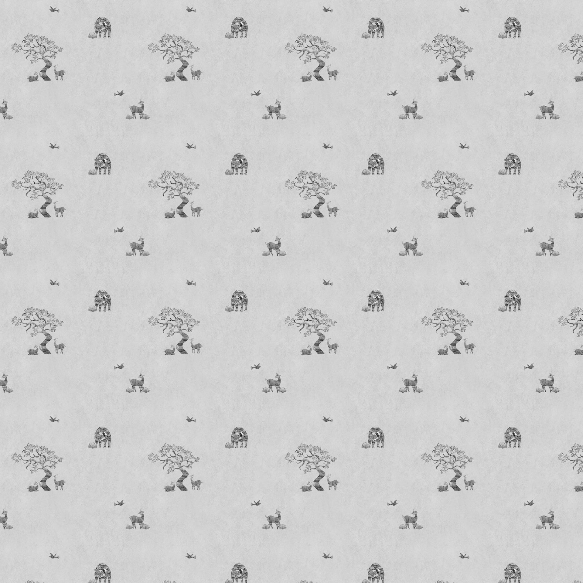 Gond Art Wallpaper Mural  with elephants and deers