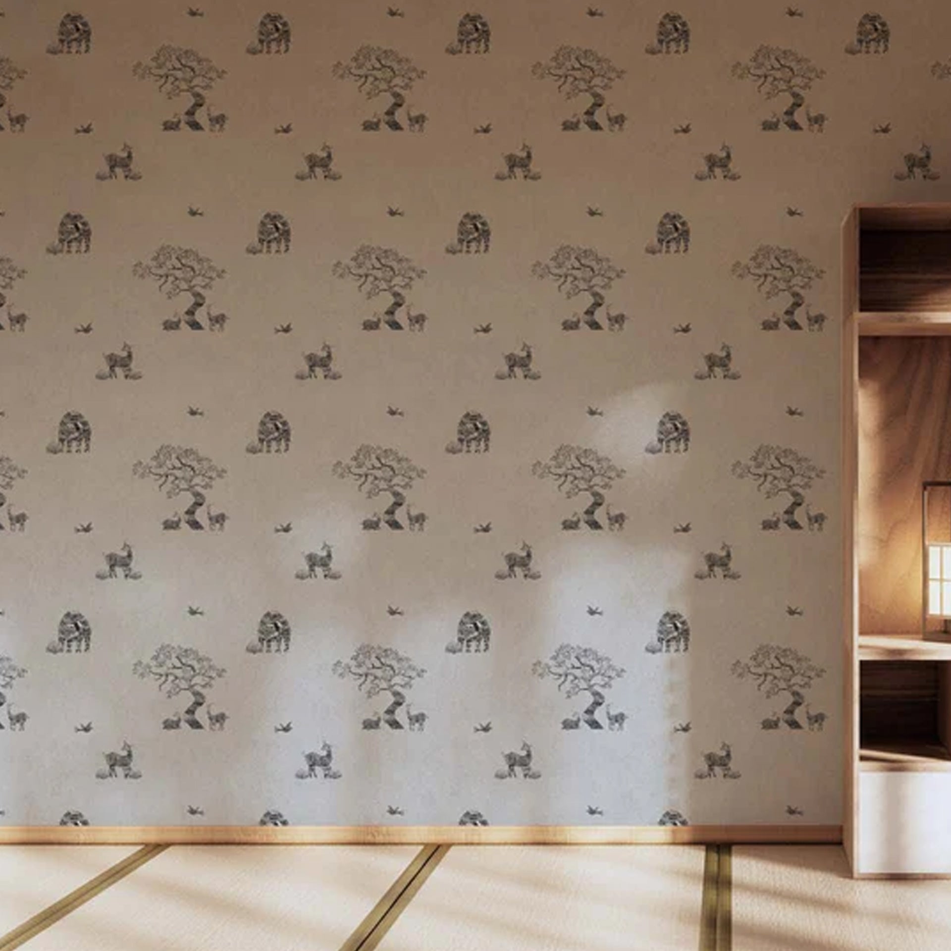Gond Art Wallpaper Mural  with elephants and deers