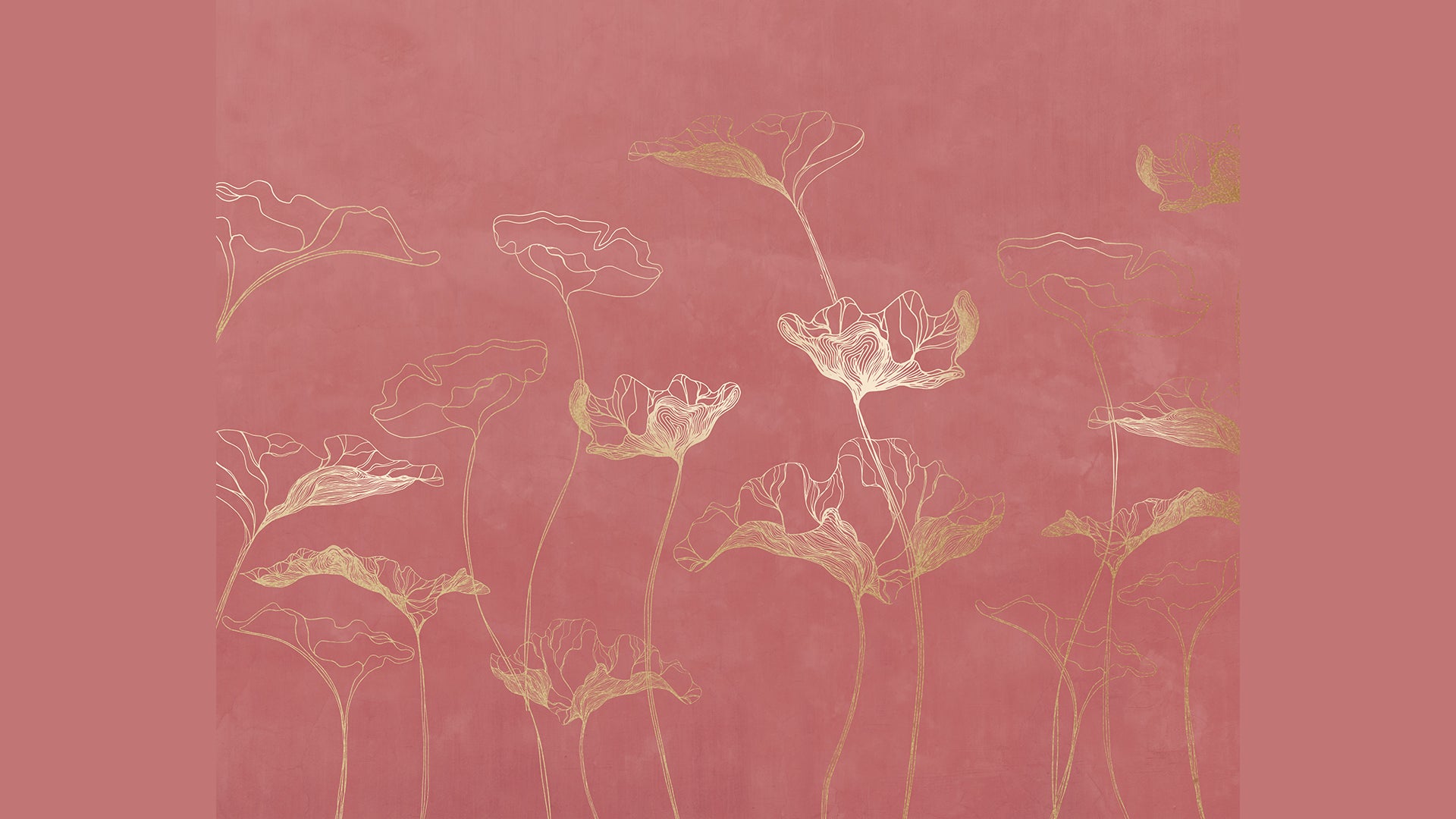 Elegant Pink and Gold Floral Line Art Wallpaper