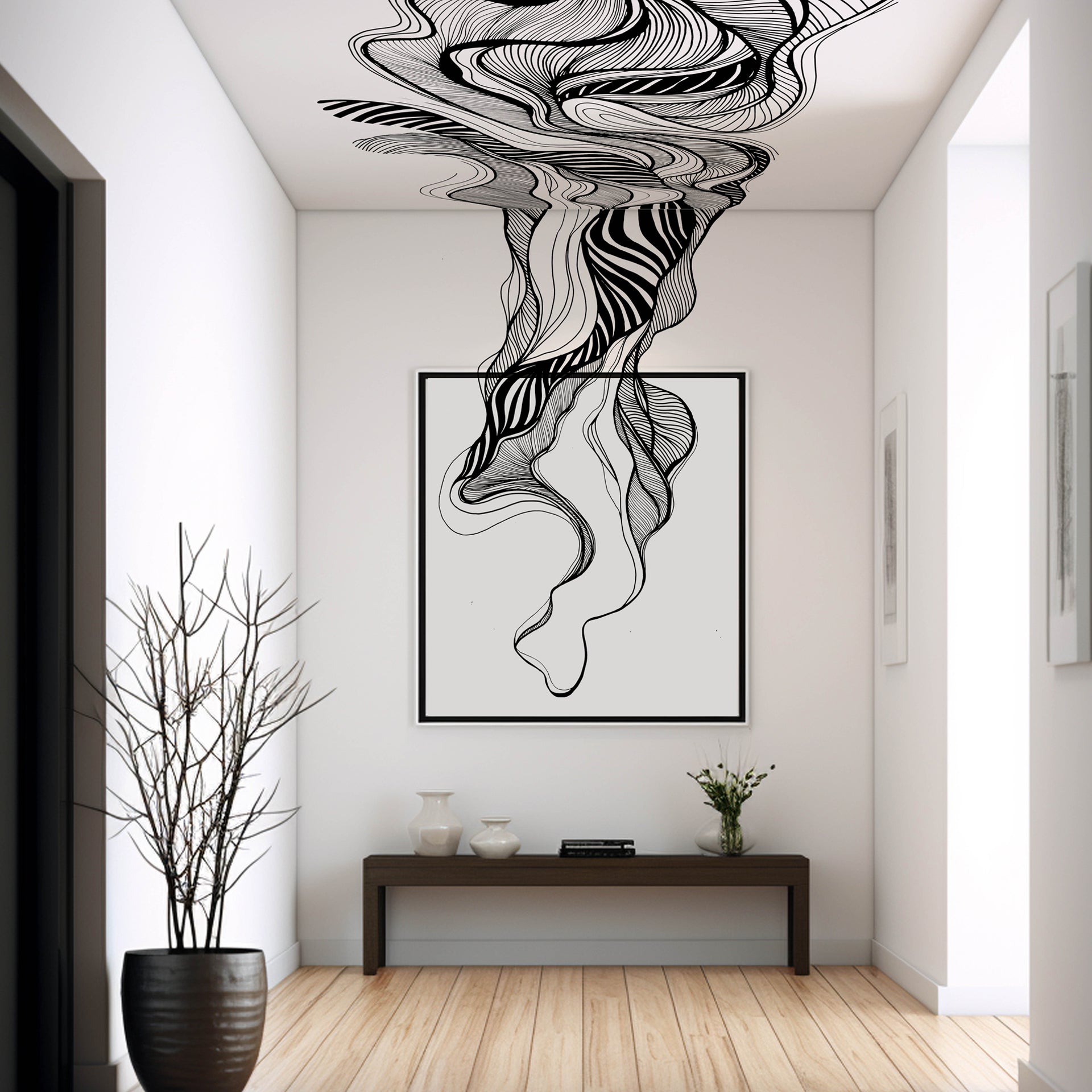 Bw Waves: Abstract Wavy Line Art Wallpaper