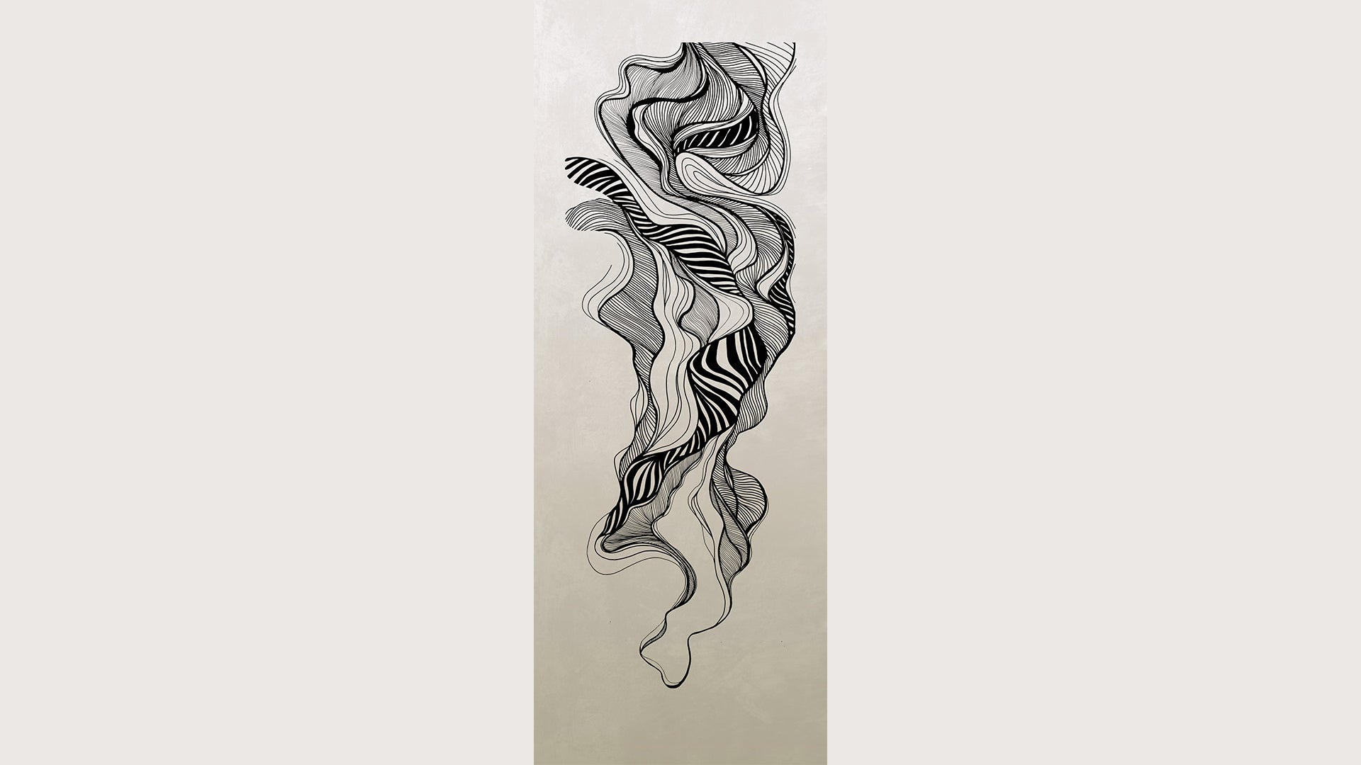 3D Abstract Line Art Wallpaper with Black and White Flowing Design