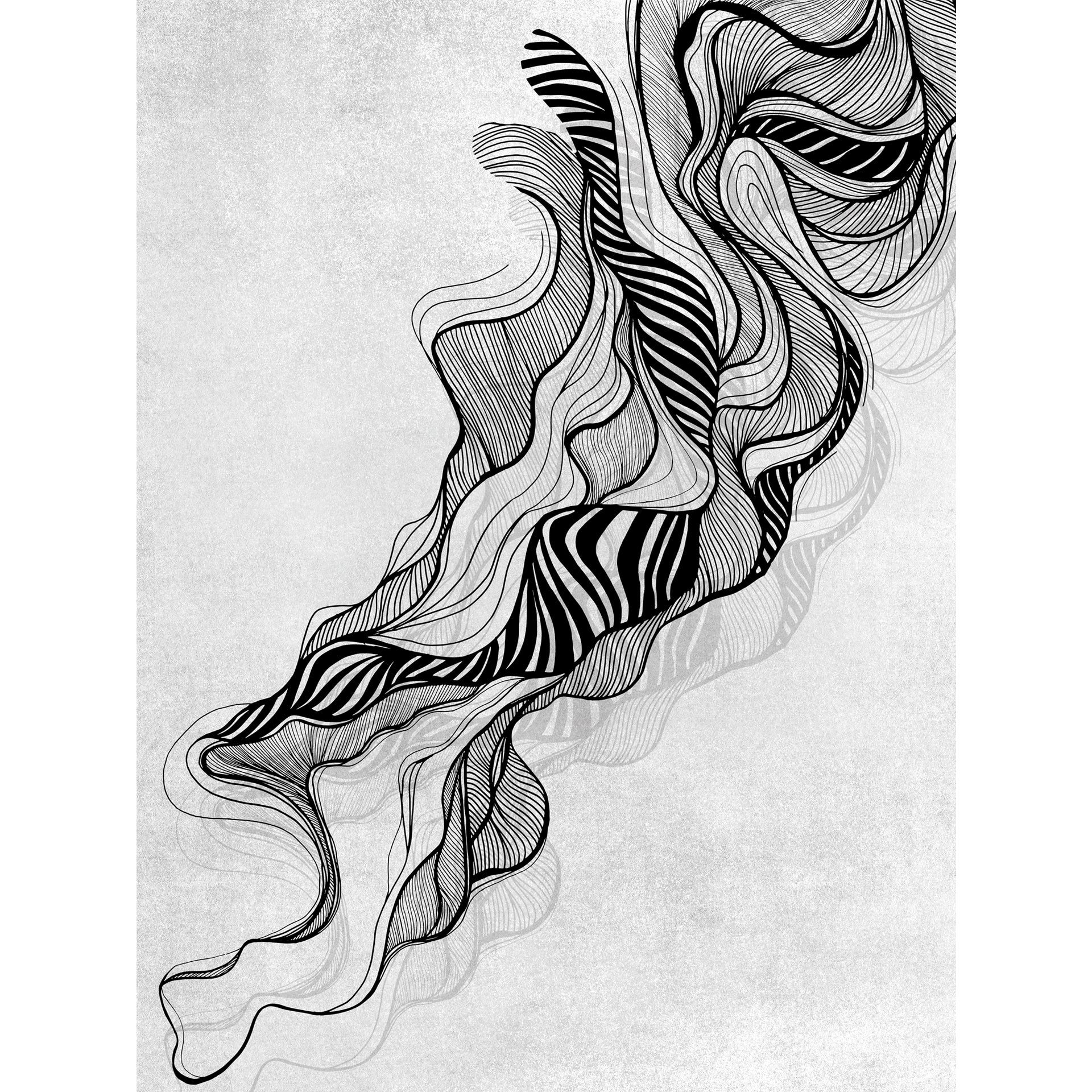 Zebra Waves: Monochrome Abstract Wallpaper Flowing, Hand-Drawn Lines With Zebra-Like Accents