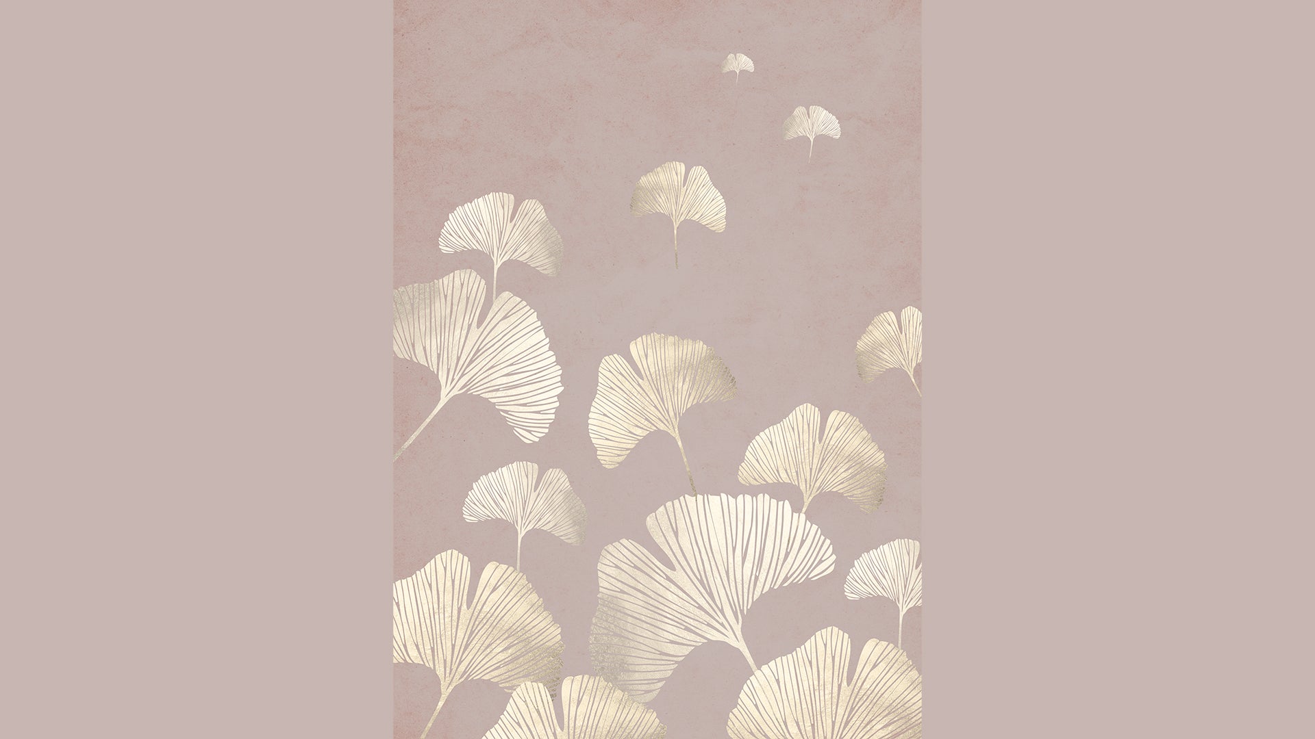 Ginkgo Leaf Wallpaper with Gold and Pink Design