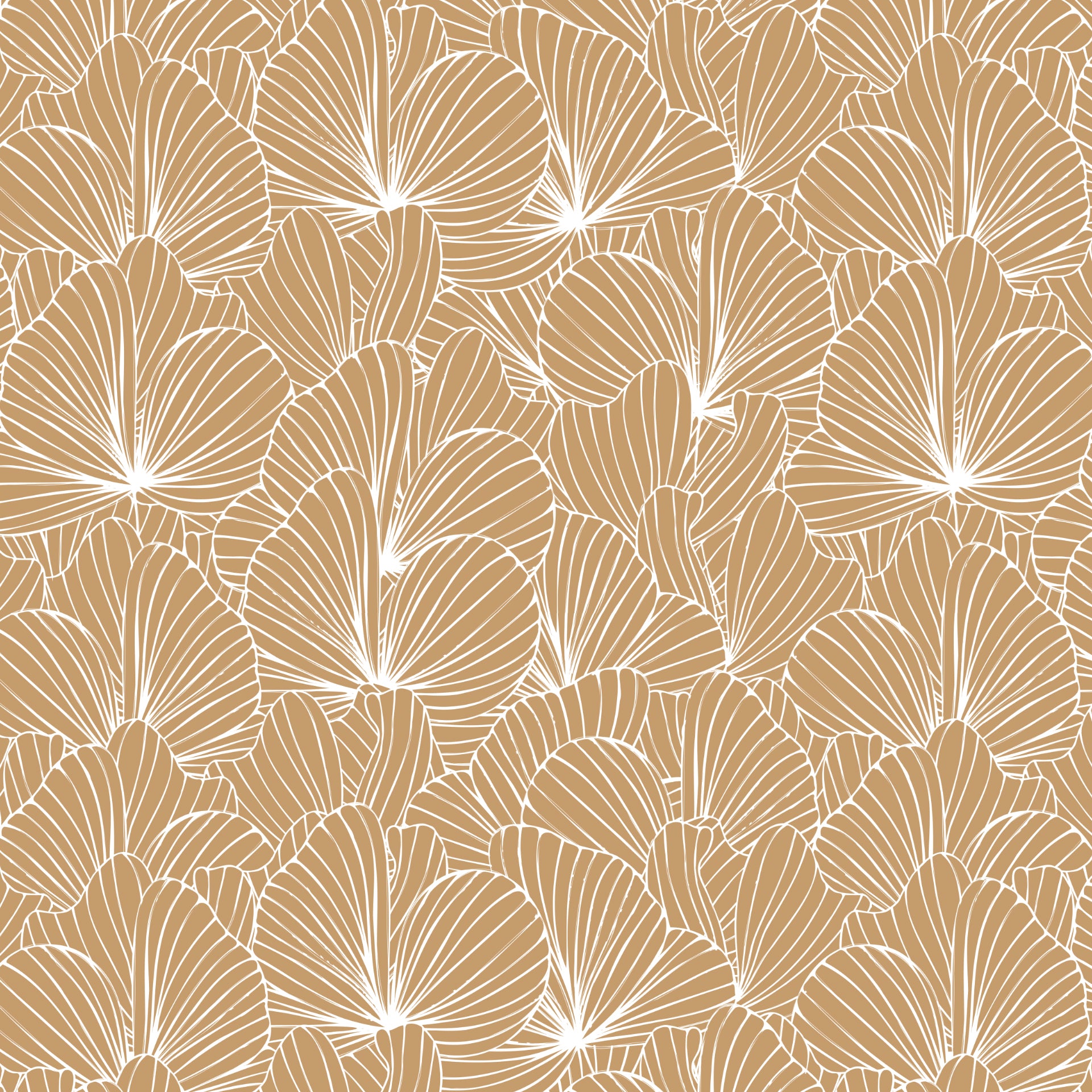 Tan Flora: Contemporary Wallpaper Featuring An Overlapping Fan-Leaf Pattern Offering An Organic, Rhythmic Flow Perfect For Modern Interiors