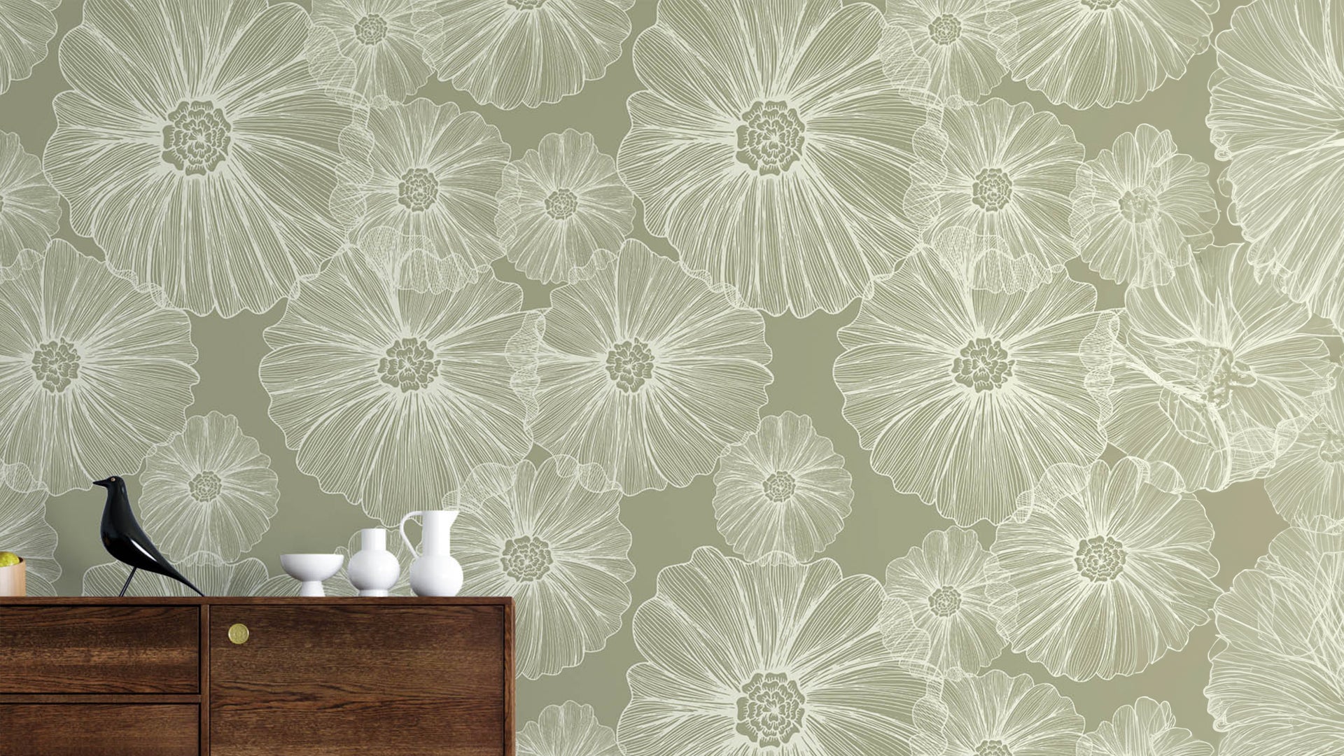 White Line Abstract floral wallpaper