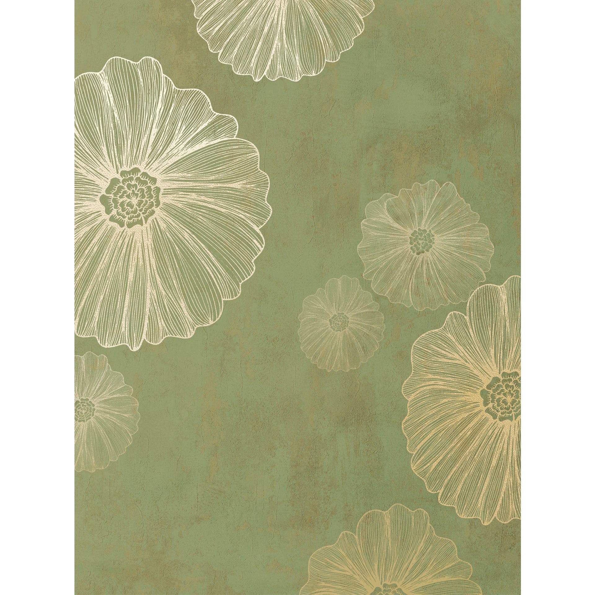 Elegant Green:  Wallpaper With Large, Hand-Drawn Floral Motifs In Soft Neutral Tones