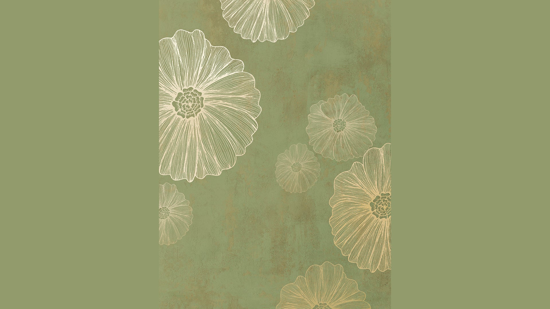 Line art floral Wallpaper With Rustic Green background