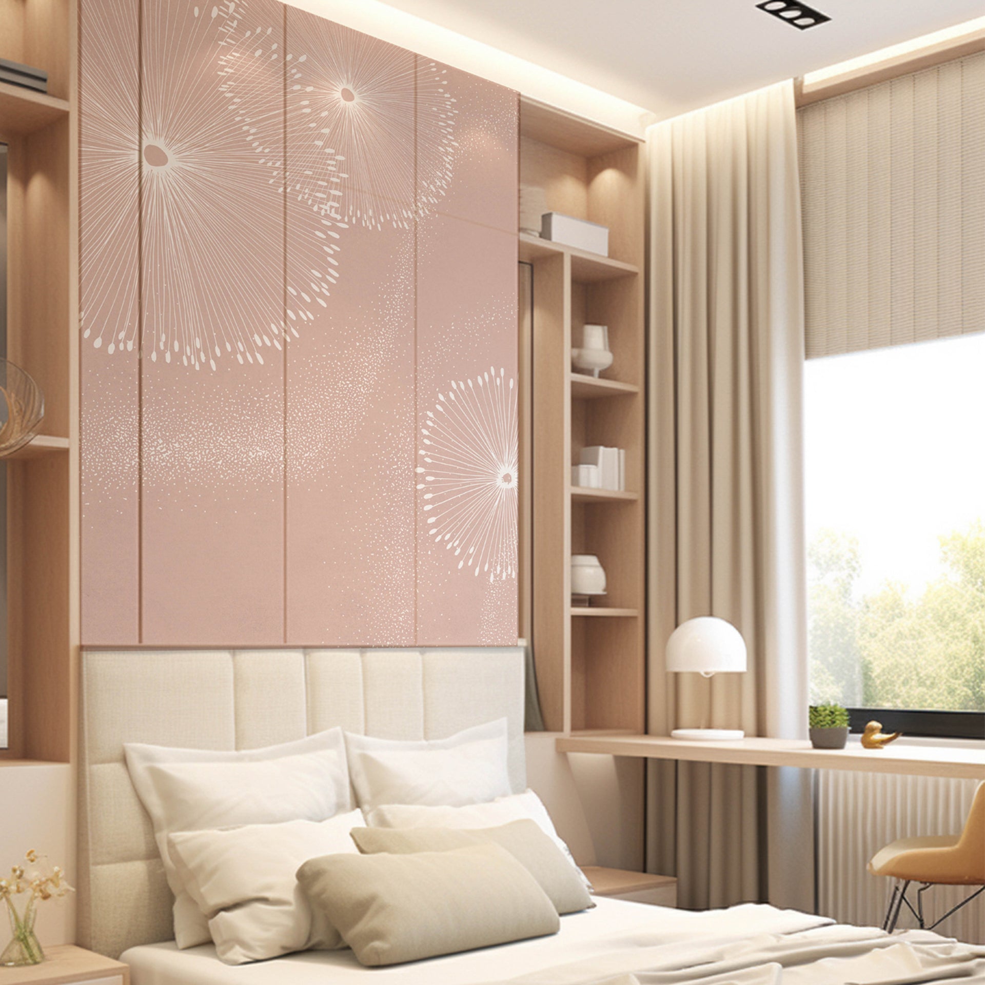 Soft Blush:  Wallpaper With Delicate White Dandelion-Inspired Bursts And A Dreamy, Whimsical Ambiance