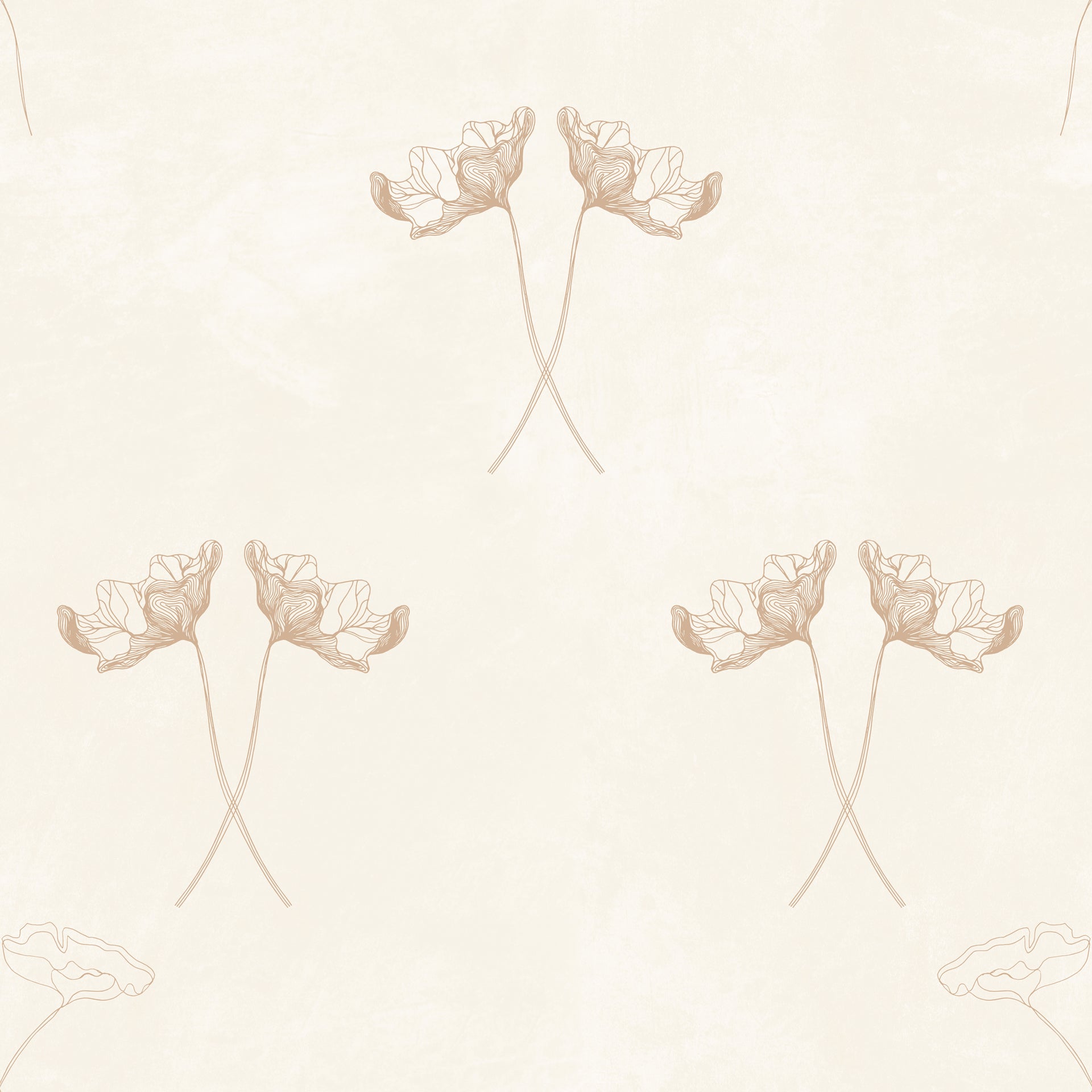 Minimalist Abstract: Floral Line Art Wallpaper In Beige Tones
