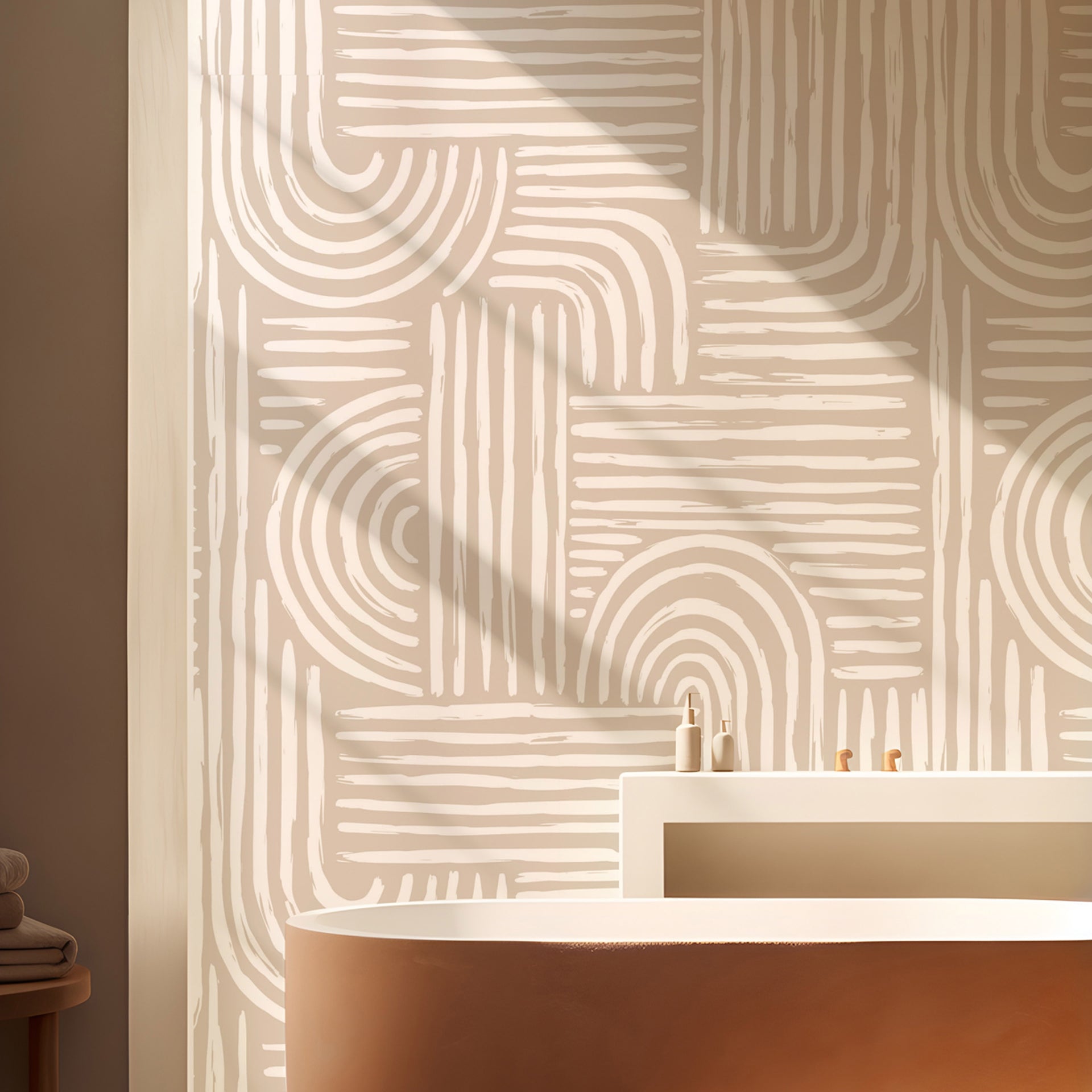 Bohemia: Minimalist Geometric Pattern In Neutral Tones, Featuring Hand-Drawn Arches And Linear Elements