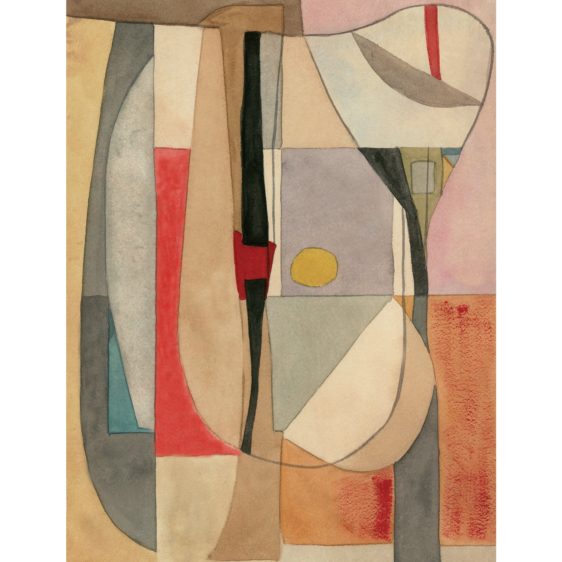 Modern Abstract: Abstract Watercolor Composition Featuring Geometric Shapes And Earthy Tones With Bold Lines And Color Accents