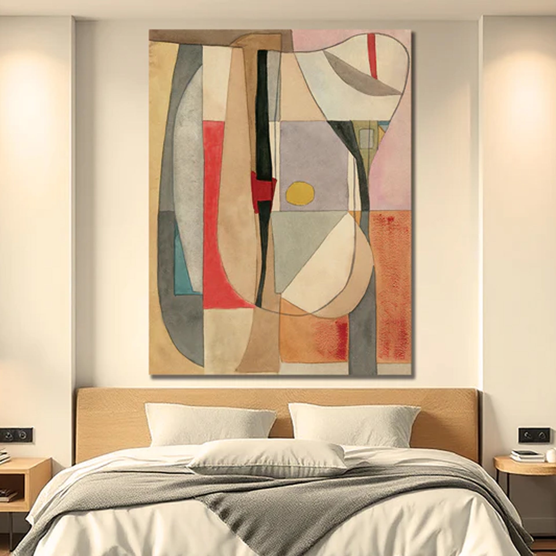 Modern Abstract: Abstract Watercolor Composition Featuring Geometric Shapes And Earthy Tones With Bold Lines And Color Accents