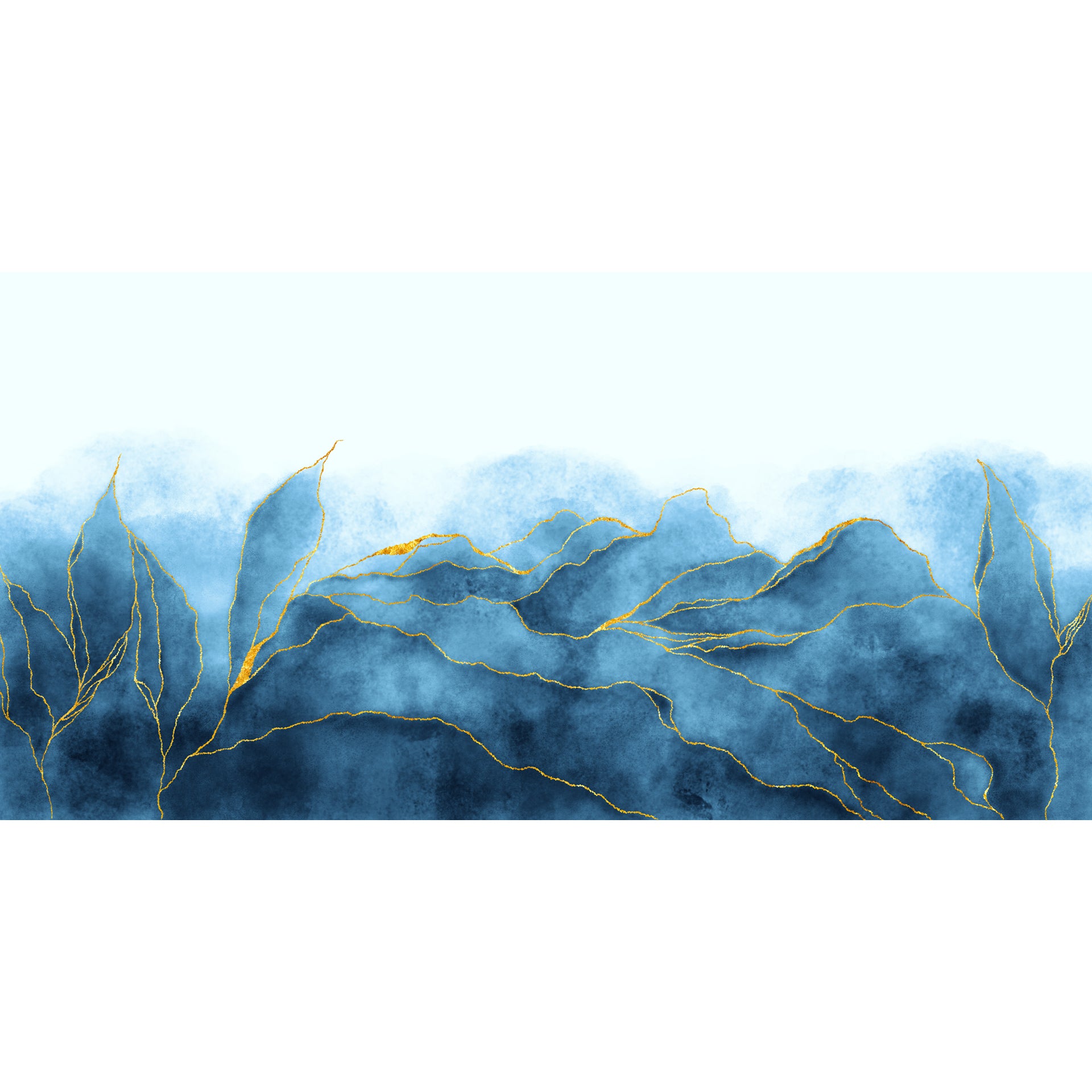 Serene Blue: Water Color Effect Wallpaper With Blue And Golden Lines