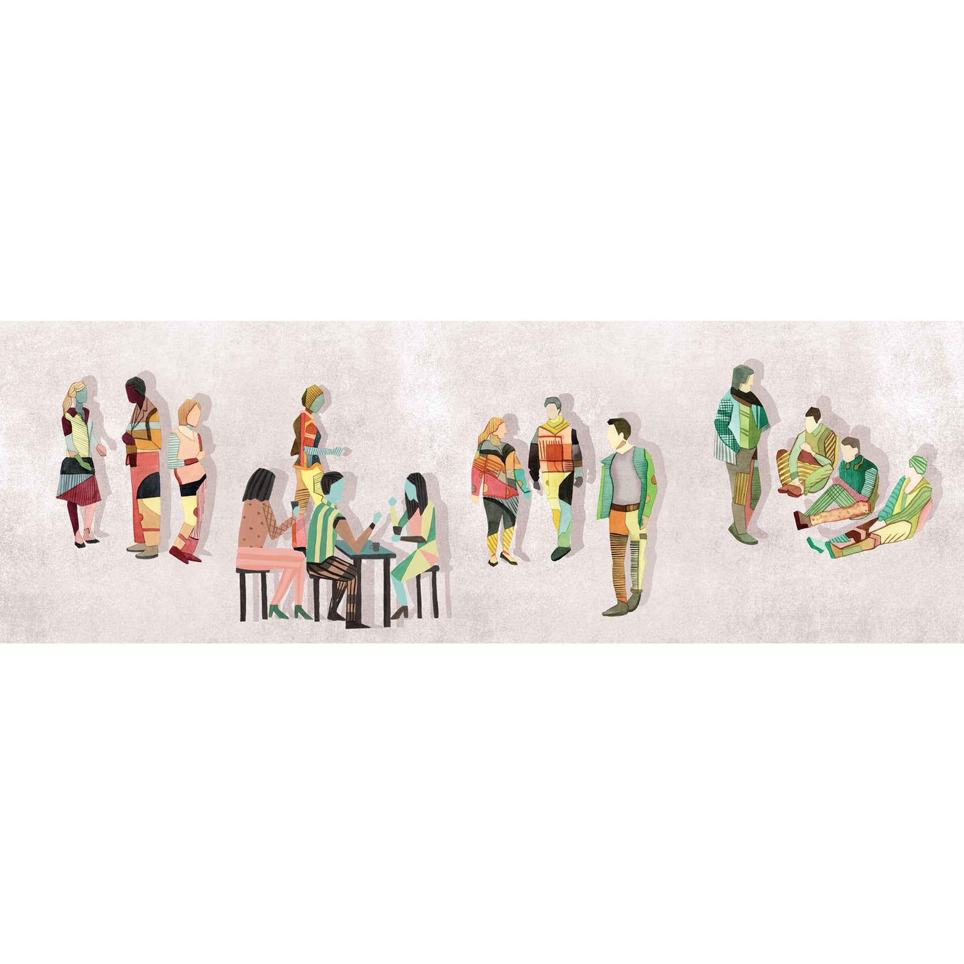 Social Interaction: A Modern, Abstract Illustration Of People Gathered In Small Groups Evoking A Sense Of Community And Connection