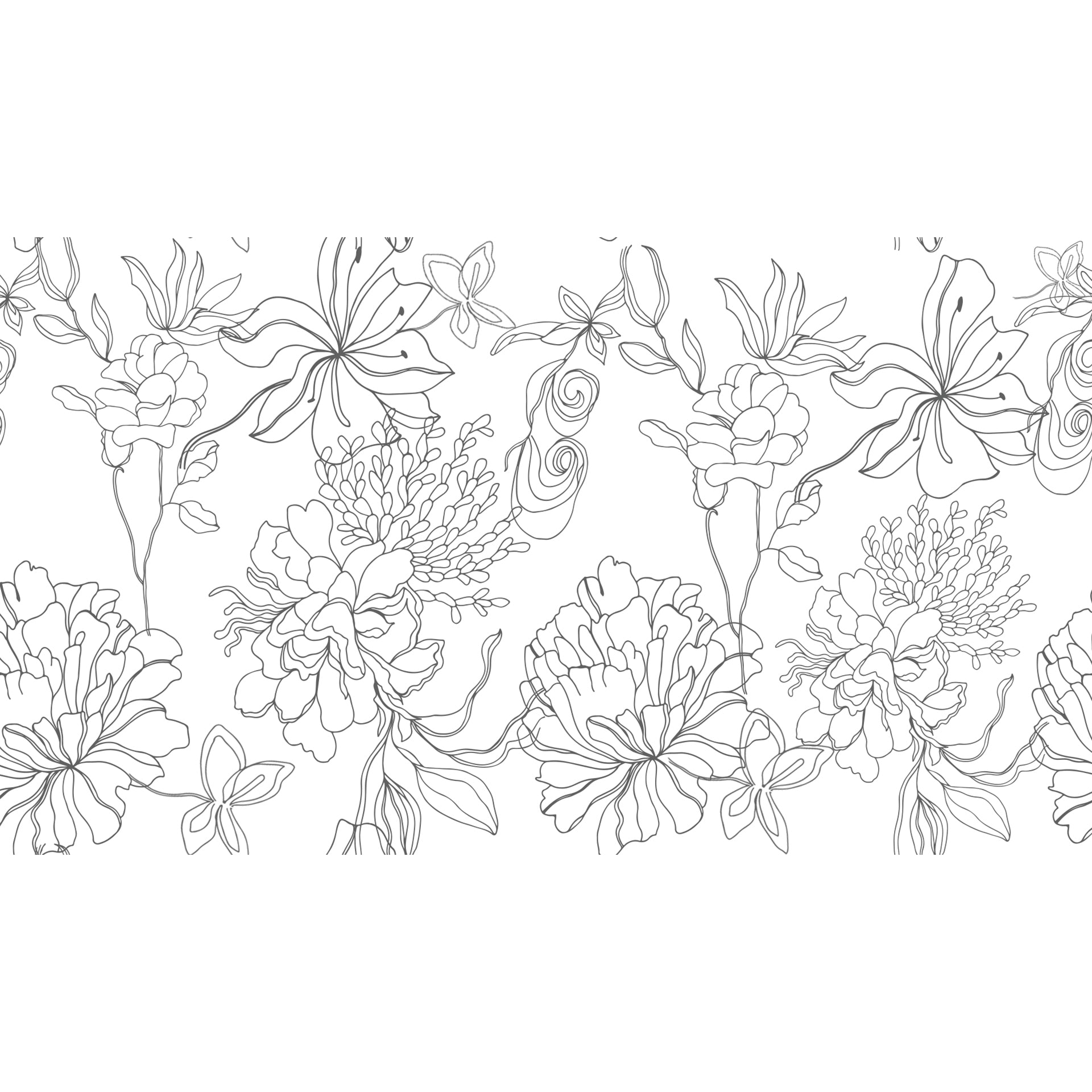 Line Art Flora: Floral Pattern Featuring Hand-Drawn, Elegant Line Art Of Blooming Flowers And Delicate Leaves