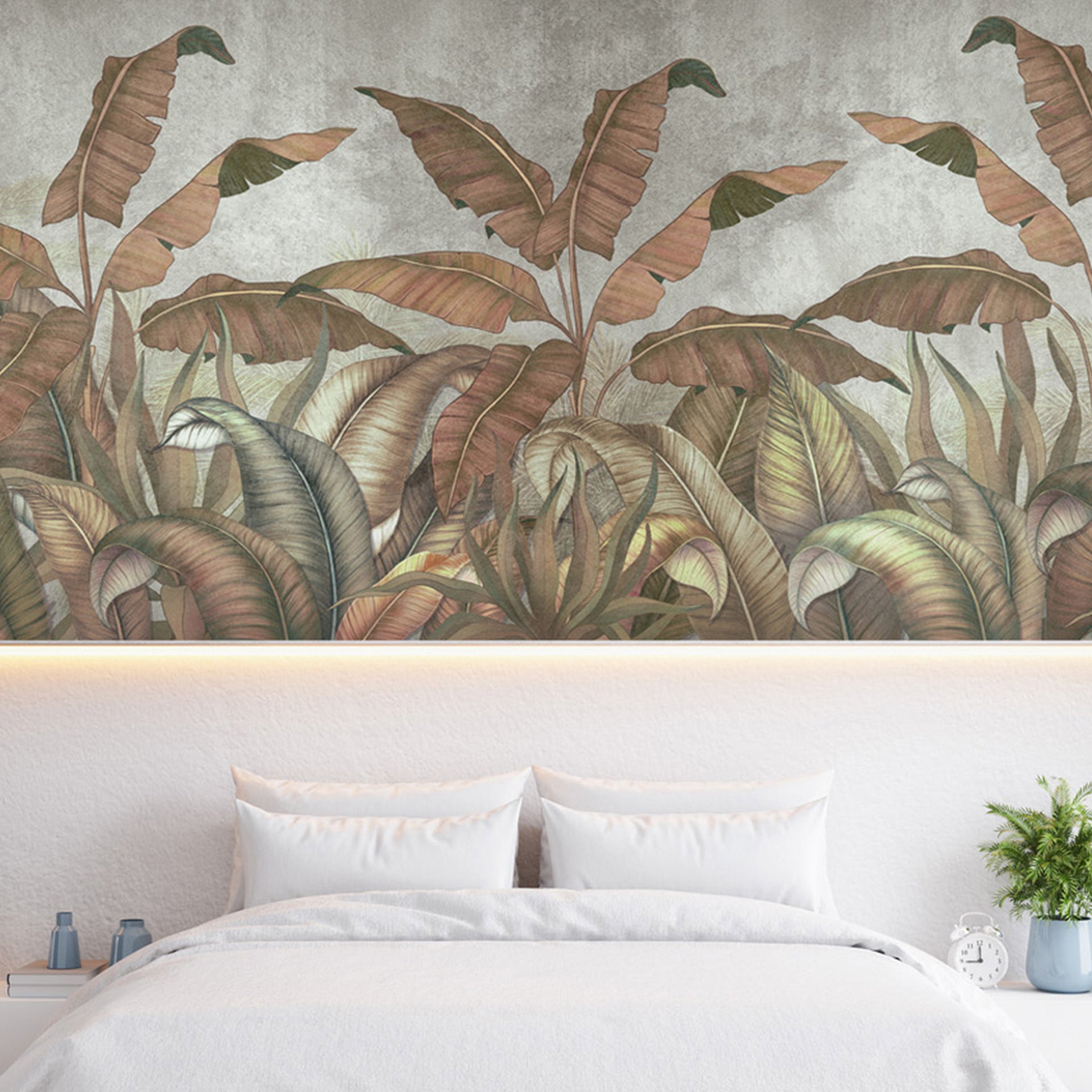 Tropical Fresco: Lush Banana Leaves Wallpaper In Brown Tones