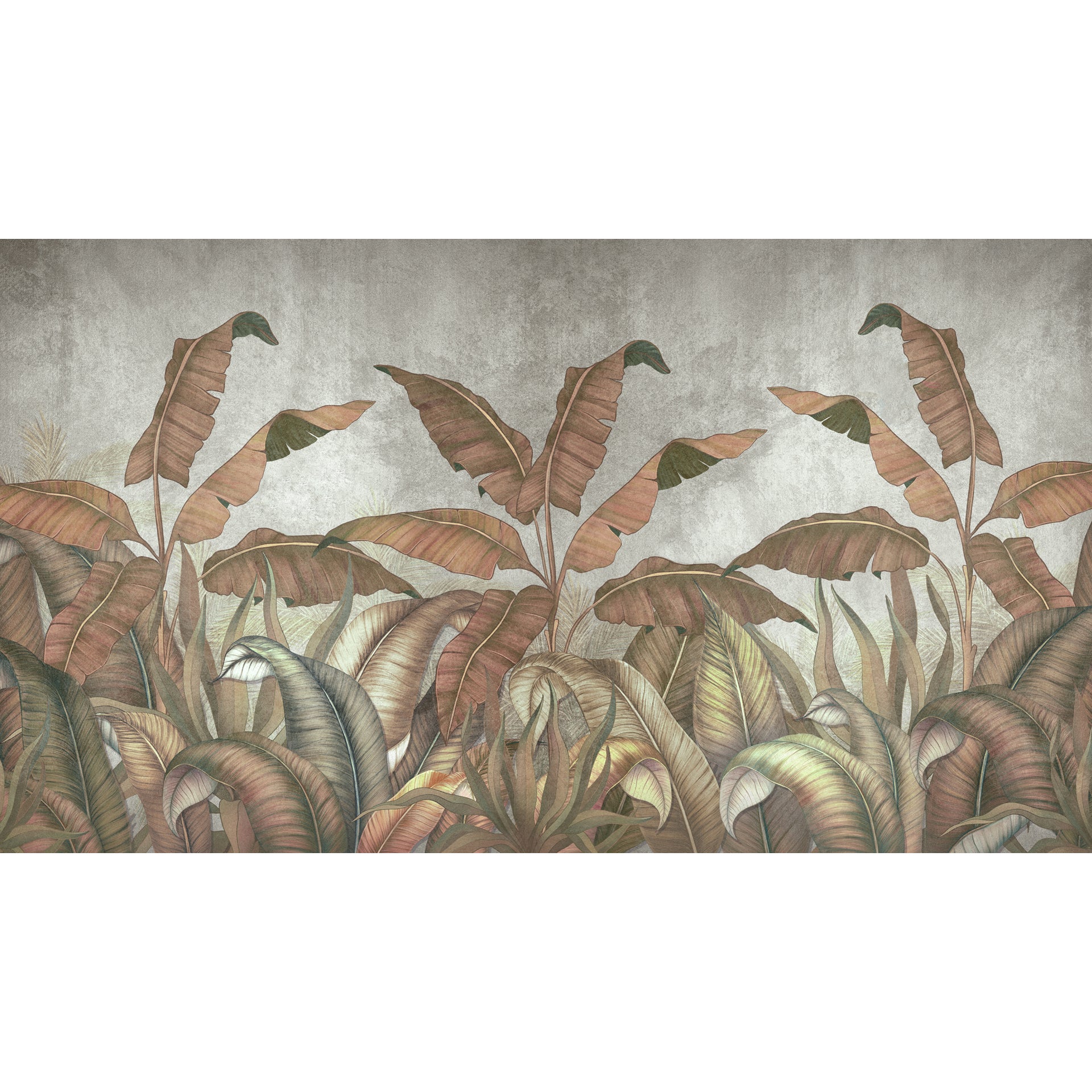 Tropical Fresco: Lush Banana Leaves Wallpaper In Brown Tones