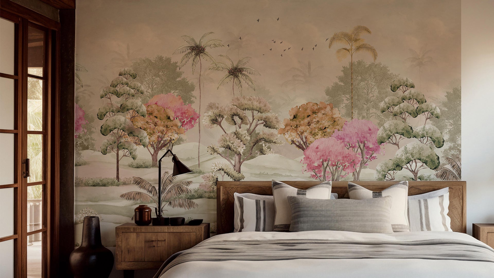 Tropical Cherry blossom and Palm tree Wallpaper for Room