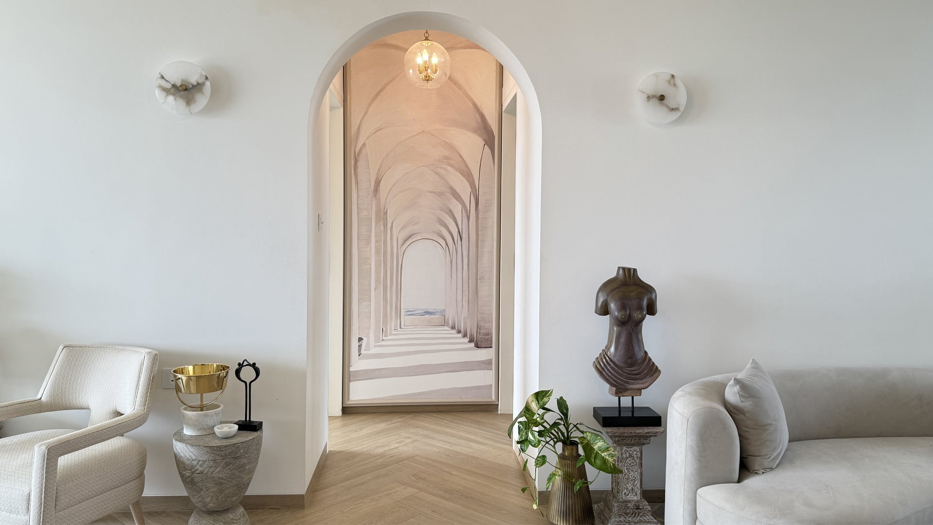 Serene Archways-  modern large wall mural with 3d corridor design