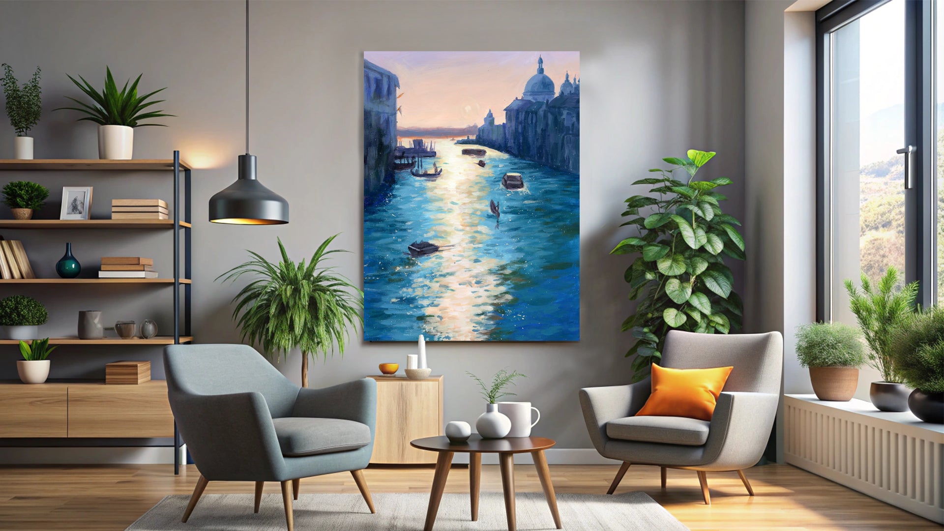 Sunset in Venice-Impressionist Painting of a Venetian Canal at Sunset